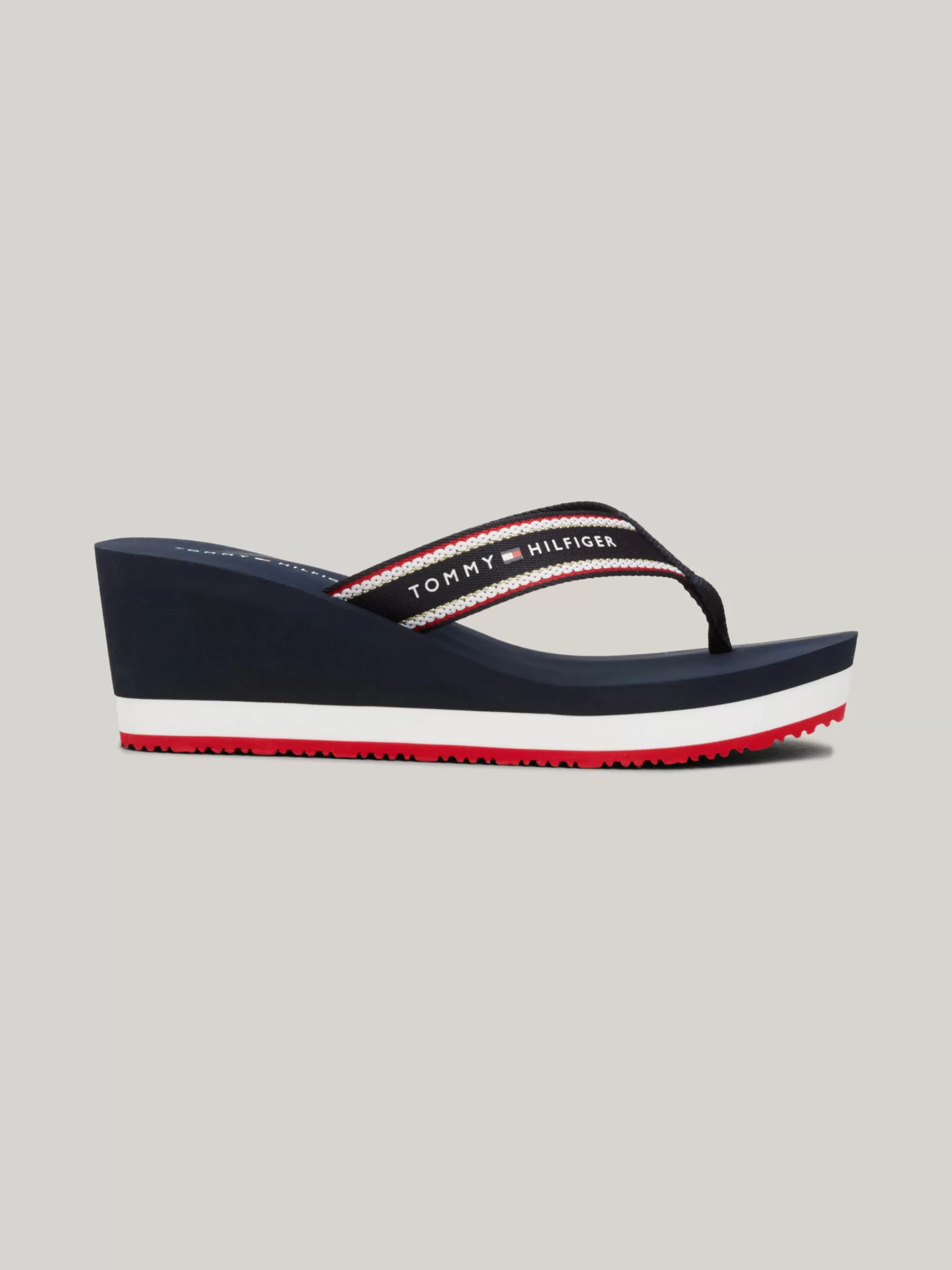 Sandalen*Tommy Hilfiger Teenslipper Met Sleehak En Logo SPACE BLUE