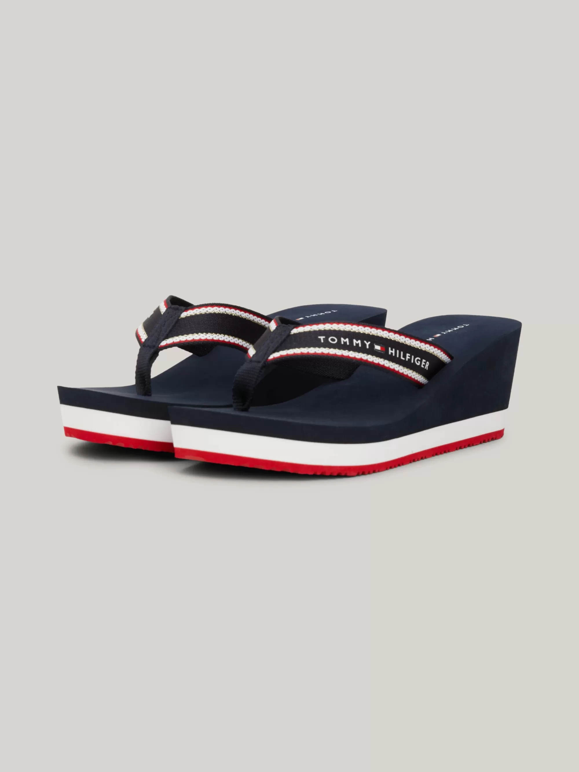 Sandalen*Tommy Hilfiger Teenslipper Met Sleehak En Logo SPACE BLUE