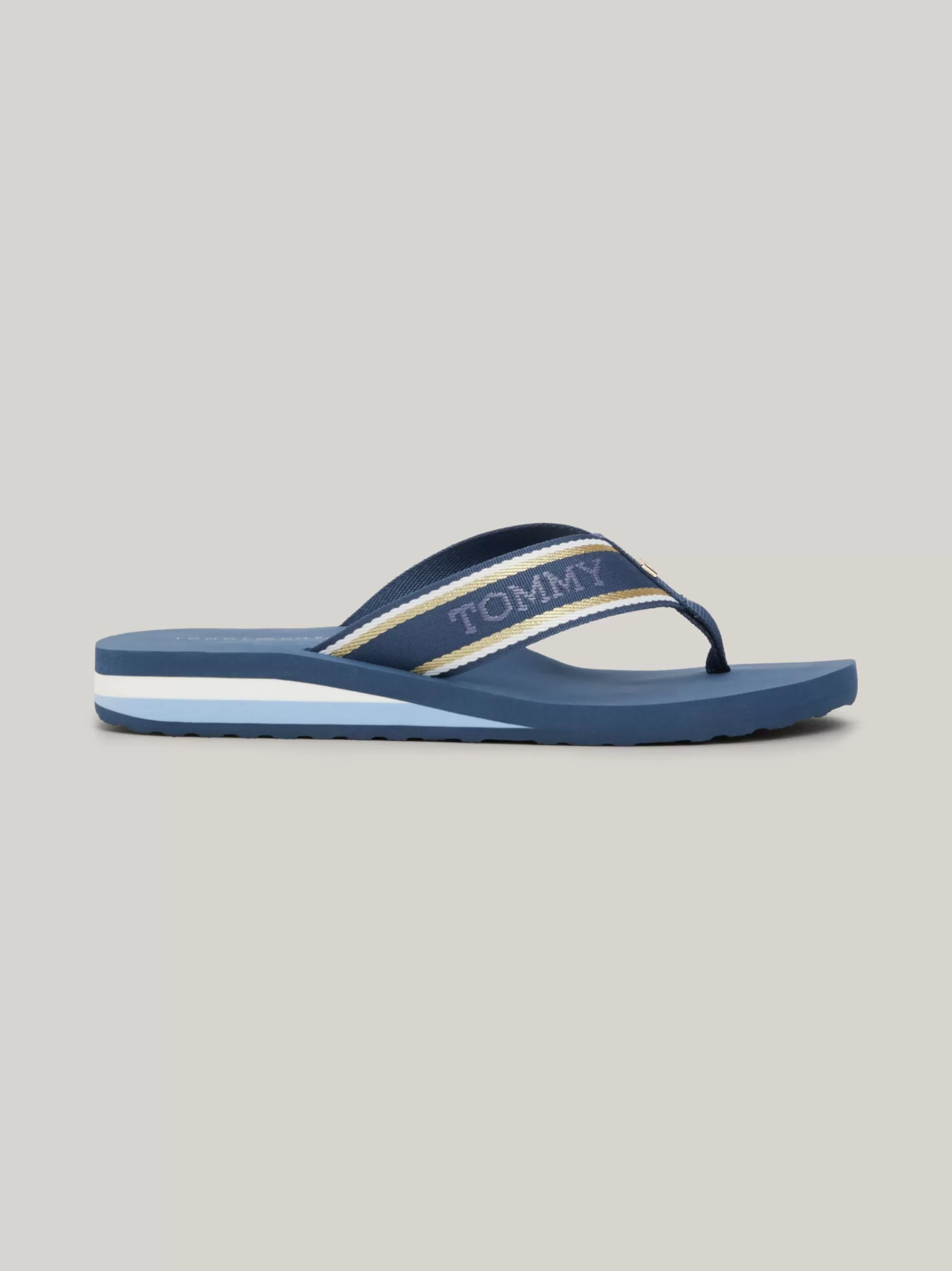 Sandalen*Tommy Hilfiger Teenslipper Met Webbing Band Met Logo FOSSIL BLUE