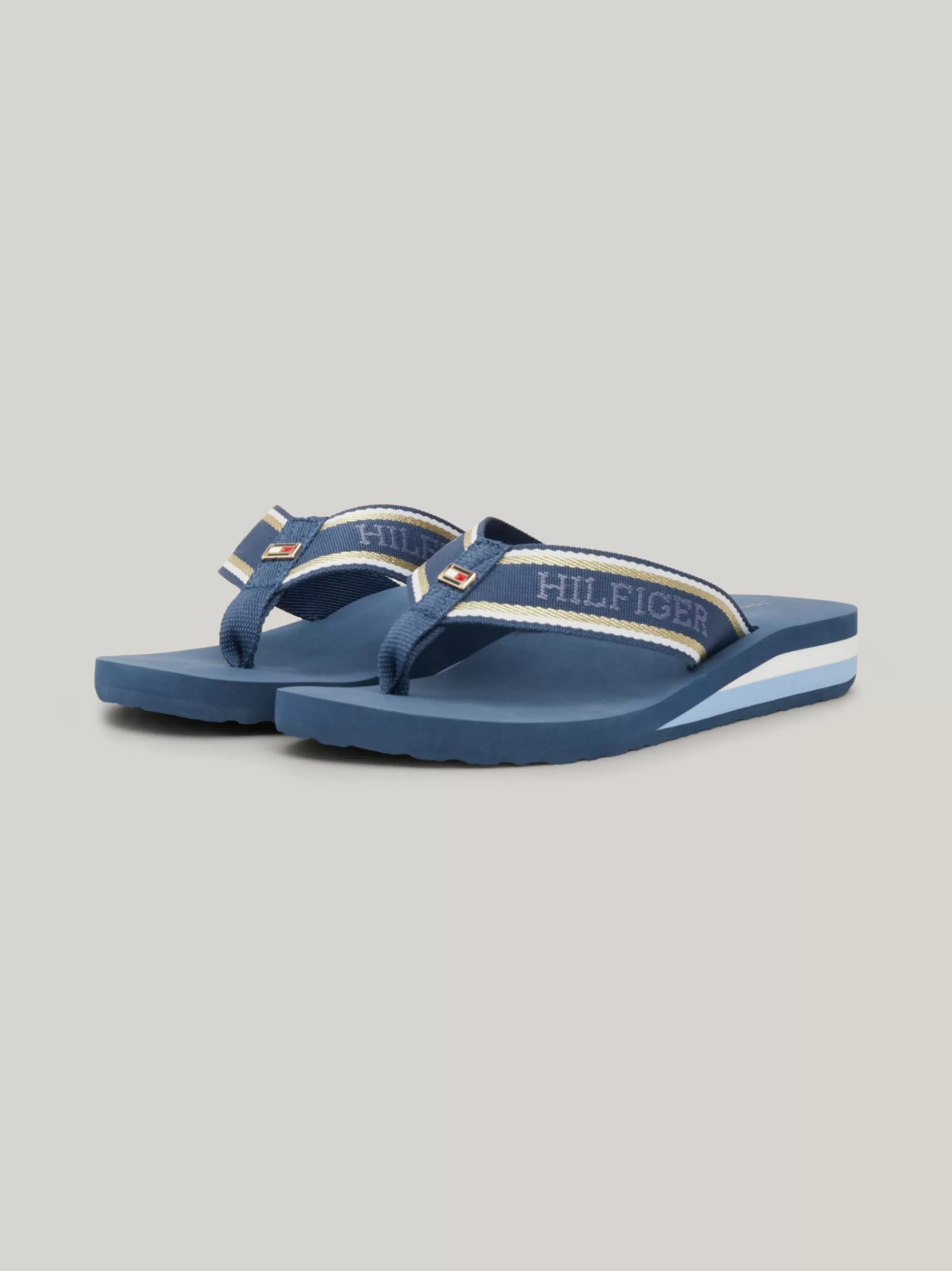 Sandalen*Tommy Hilfiger Teenslipper Met Webbing Band Met Logo FOSSIL BLUE