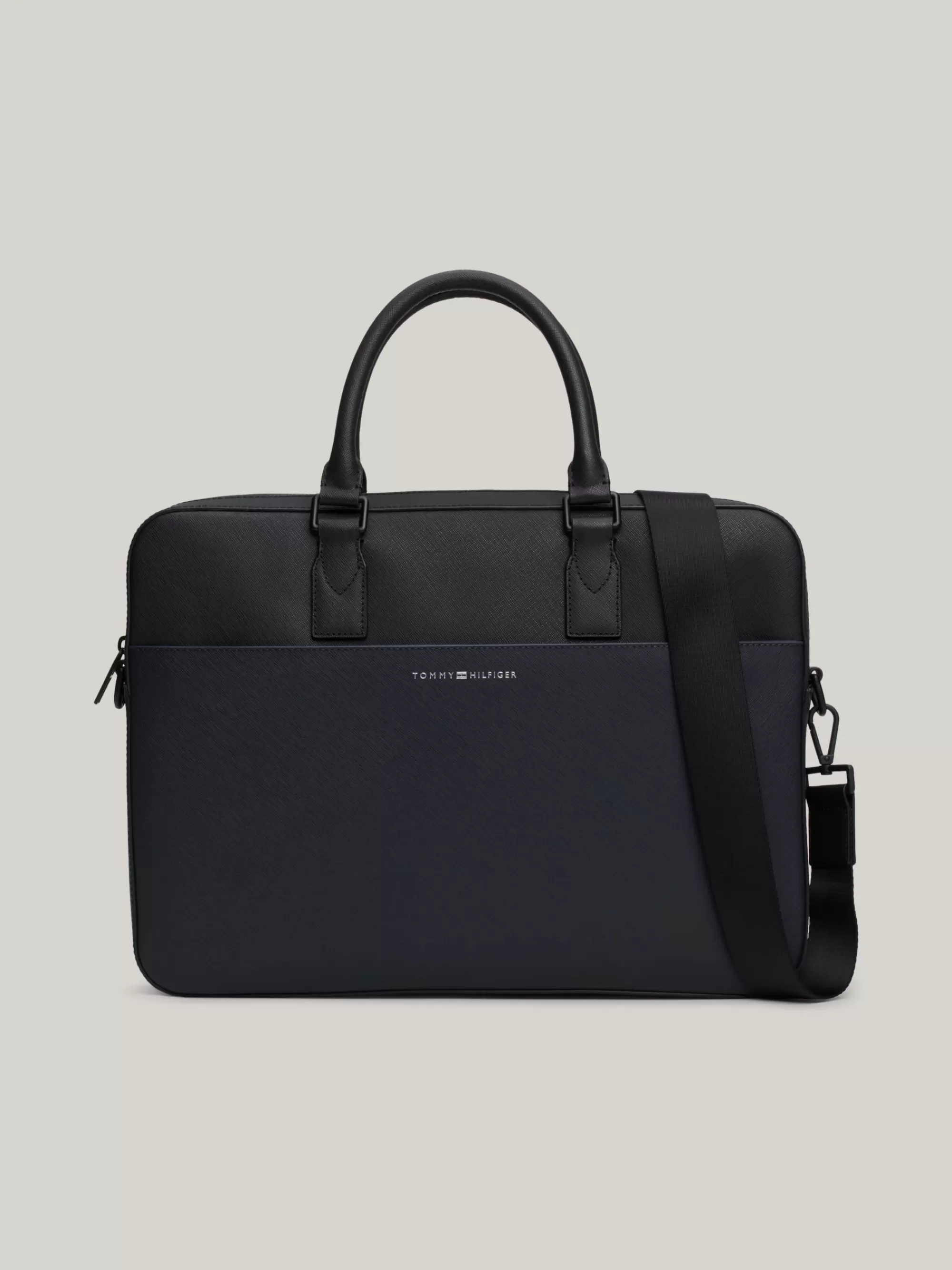 Aktetassen*Tommy Hilfiger TH Business Laptoptas Van Getextureerd Leer BLACK