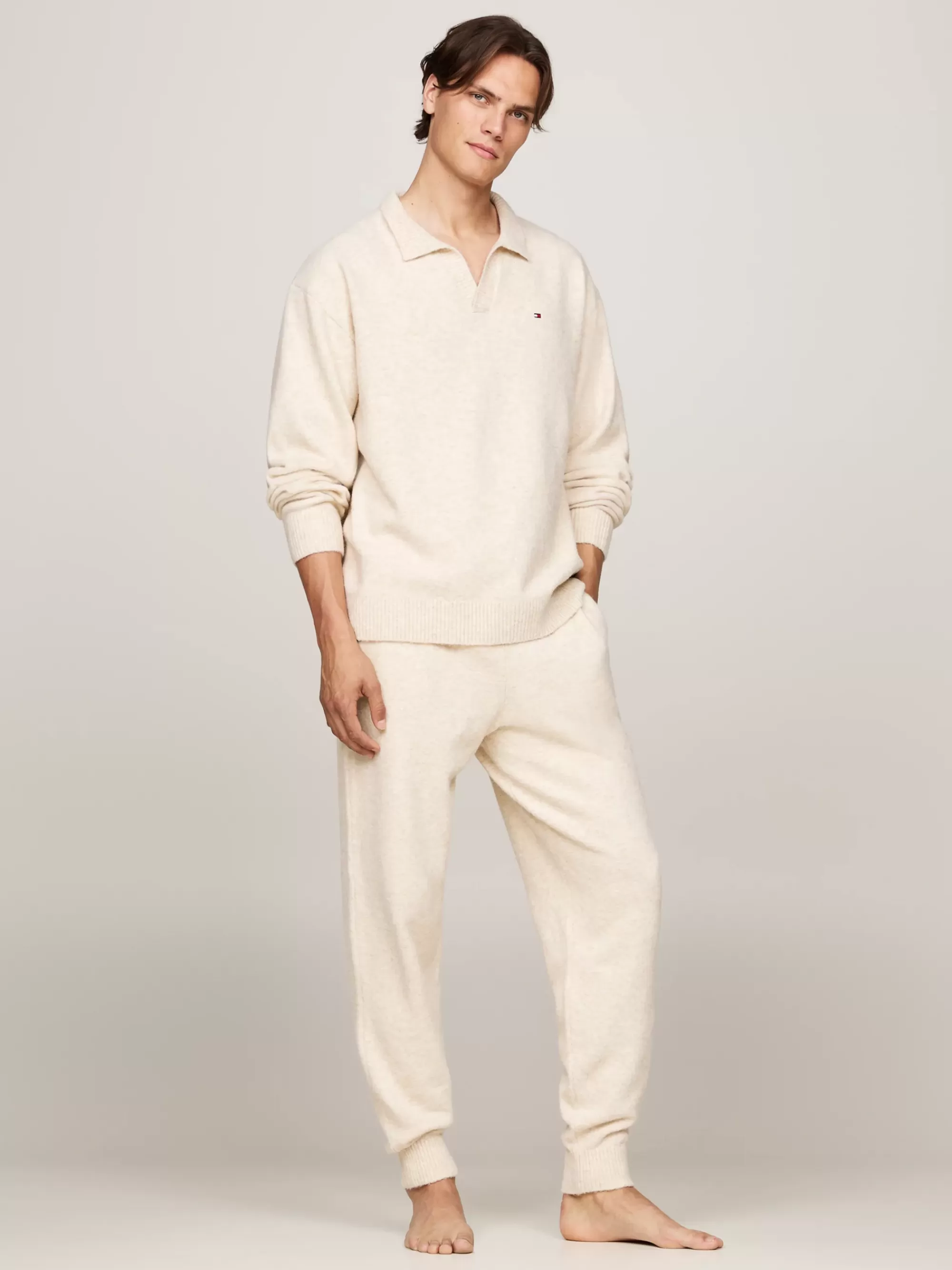Loungewear*Tommy Hilfiger TH Established Loungetrui Met Wol HEATHERED OAT