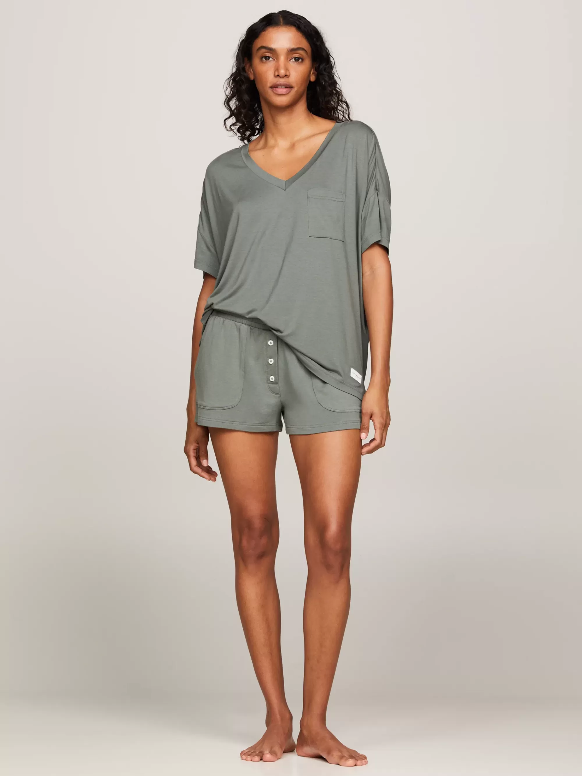 Loungewear*Tommy Hilfiger TH Established Lounge-T-shirt Met V-hals STONEWASH GREEN