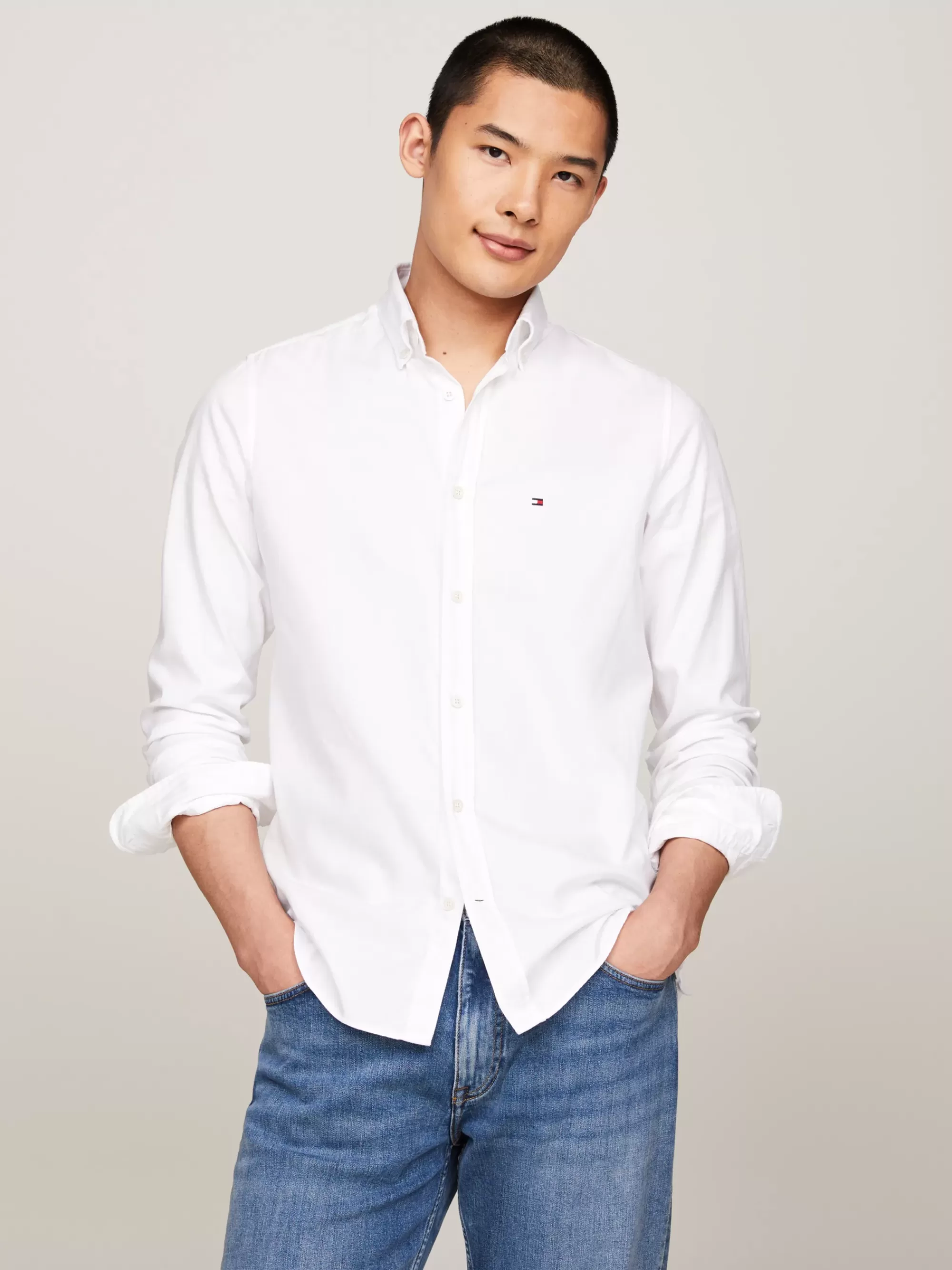 Overhemden*Tommy Hilfiger TH Flex Dobby Slim Fit Overhemd OPTIC WHITE