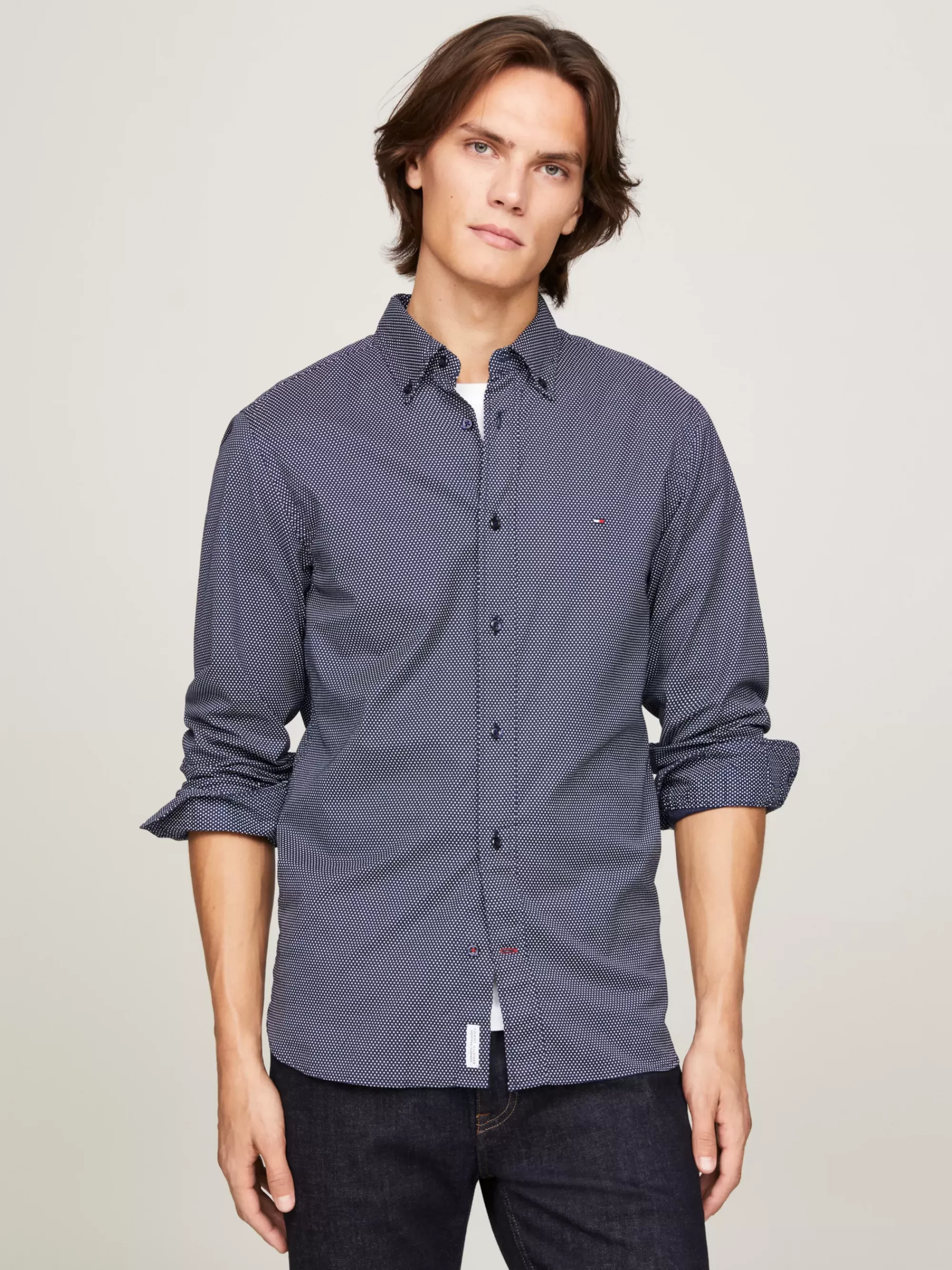 Overhemden*Tommy Hilfiger TH Flex Overhemd Met Geometrische Print CARBON NAVY / WHITE