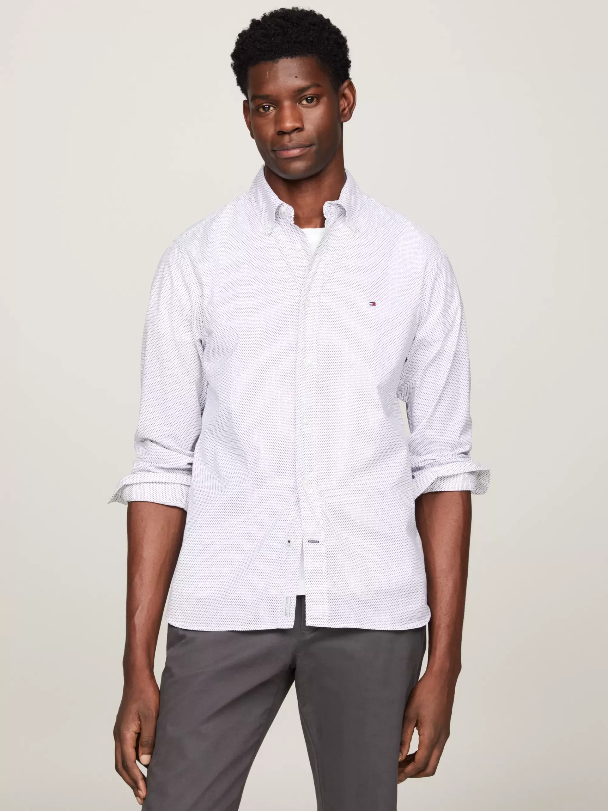 Overhemden*Tommy Hilfiger TH Flex Overhemd Met Geometrische Print WHITE / CARBON NAVY