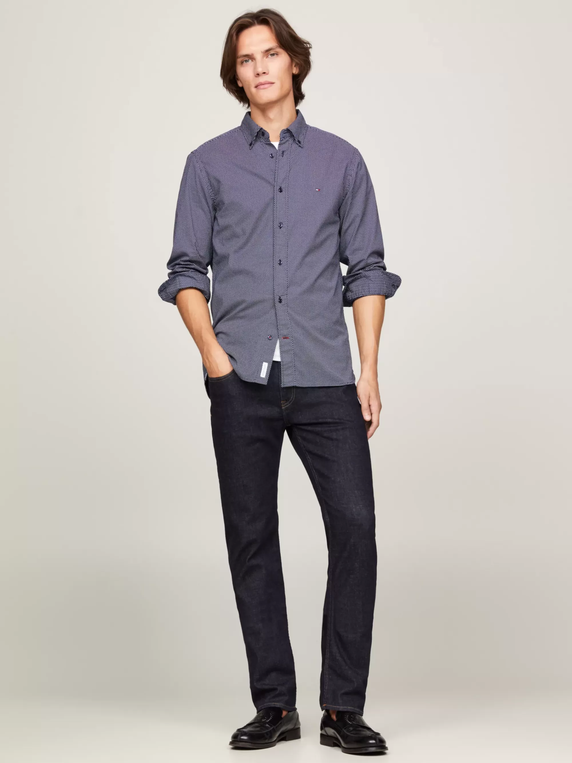Overhemden*Tommy Hilfiger TH Flex Overhemd Met Geometrische Print CARBON NAVY / WHITE