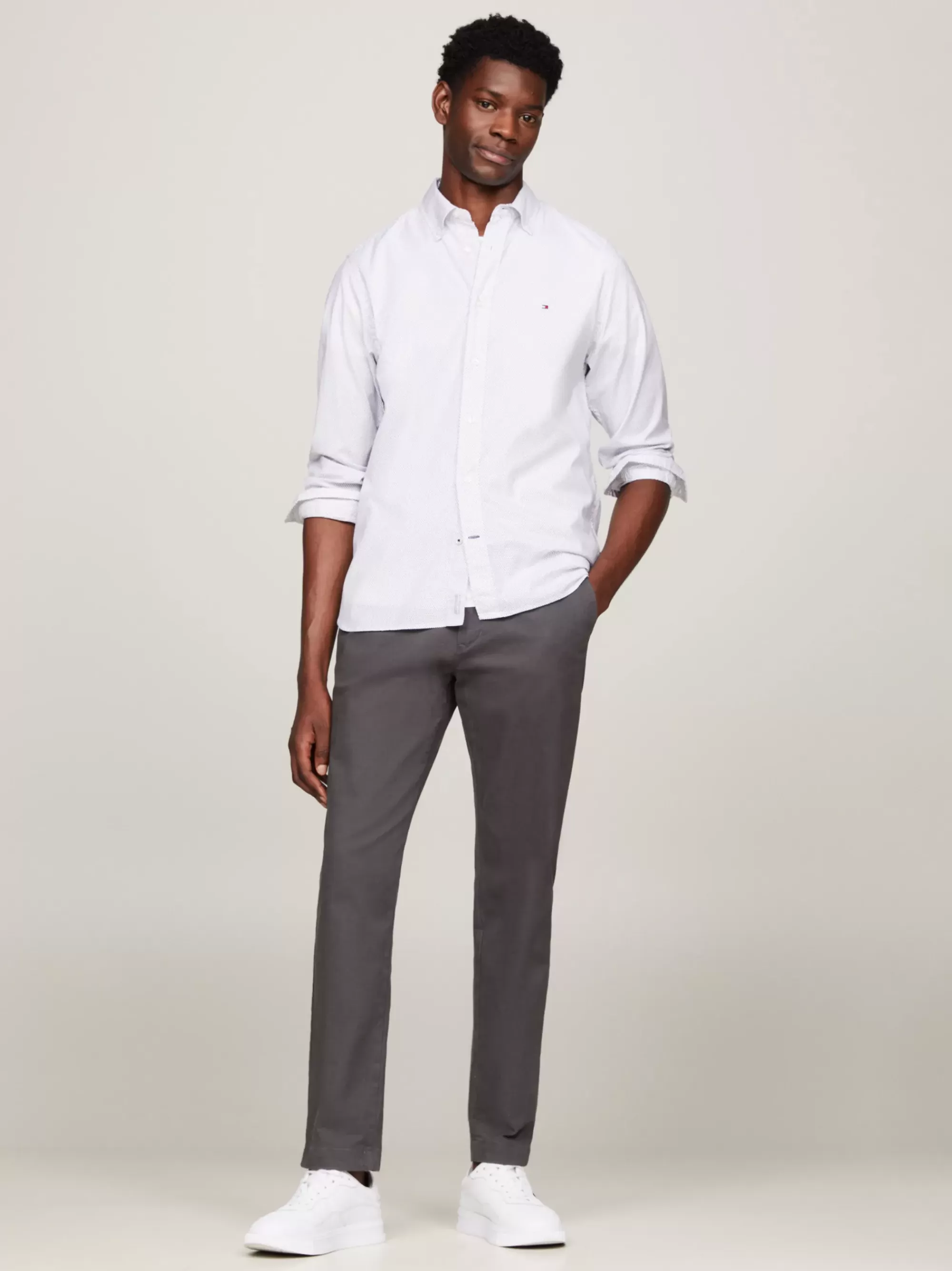 Overhemden*Tommy Hilfiger TH Flex Overhemd Met Geometrische Print WHITE / CARBON NAVY