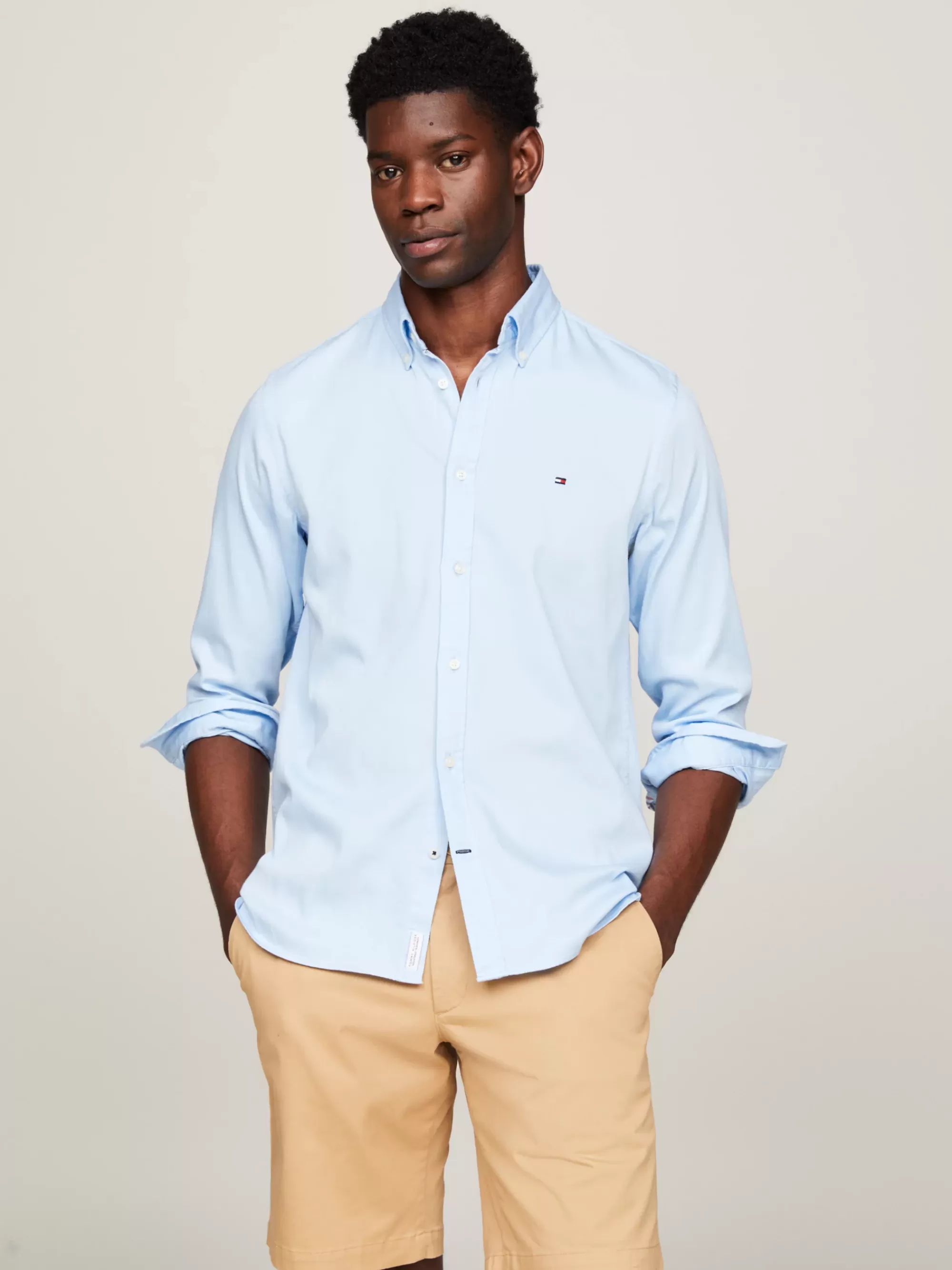 Overhemden*Tommy Hilfiger TH Flex Overhemd Van Poplin-dobby CALM BLUE