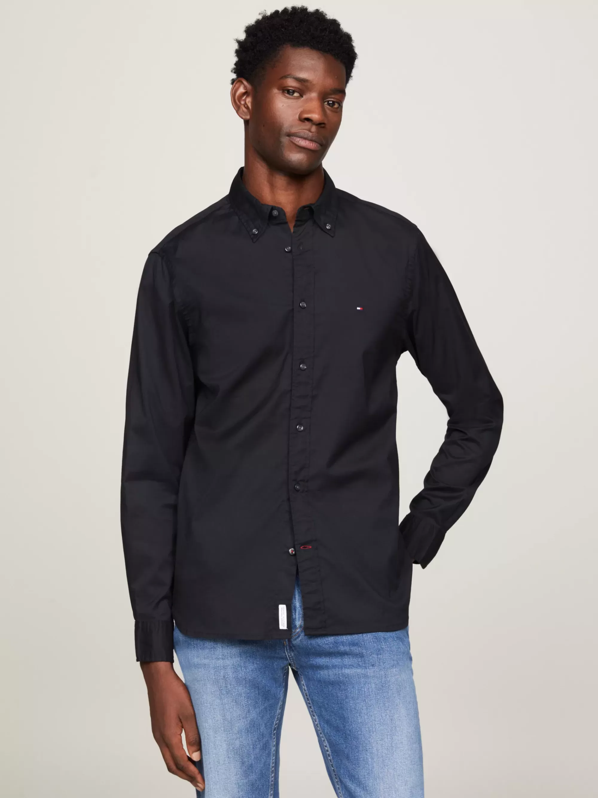 Overhemden*Tommy Hilfiger TH Flex Overhemd Van Poplin-katoen BLACK