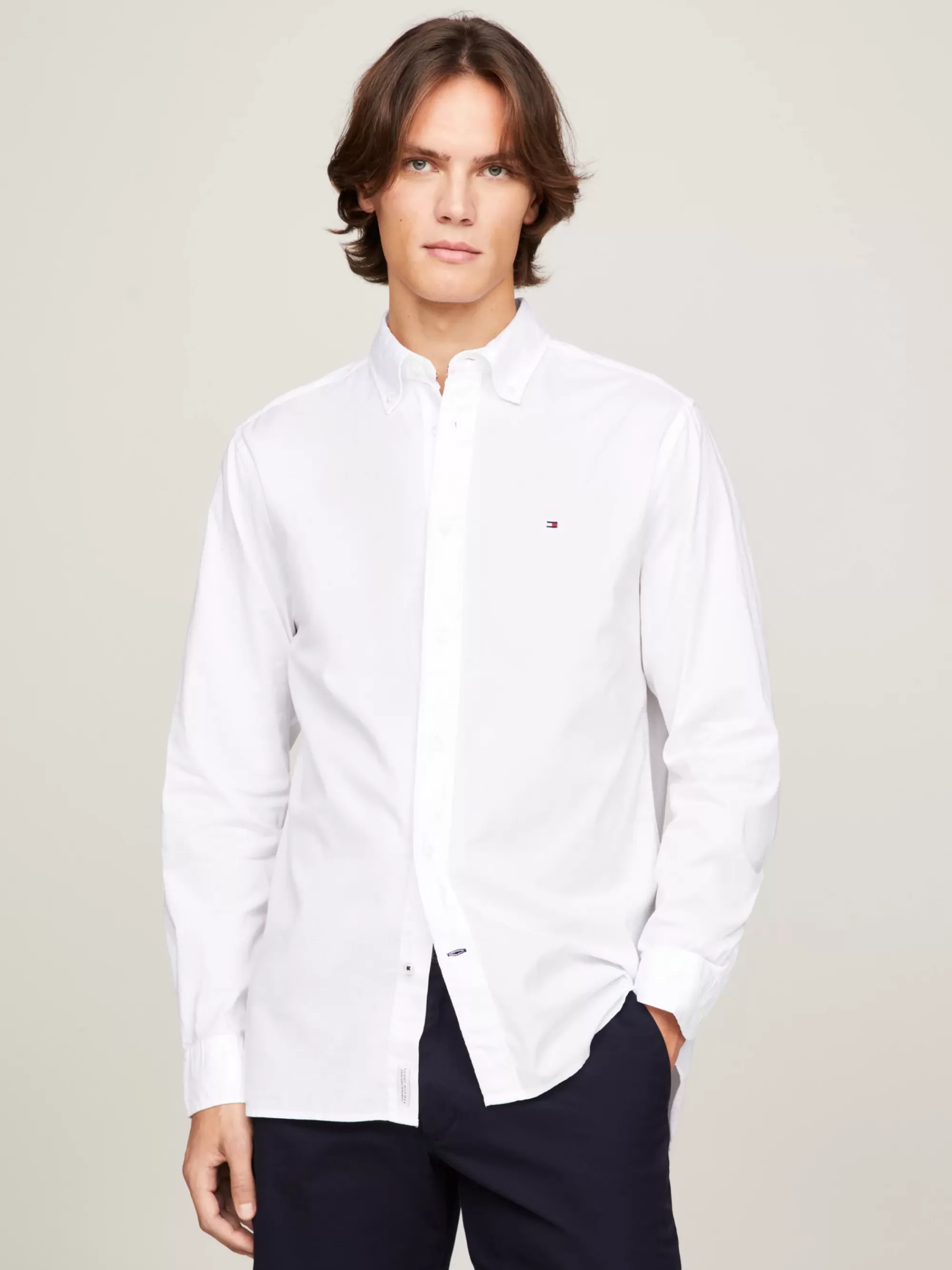 Overhemden*Tommy Hilfiger TH Flex Overhemd Van Poplin-katoen WHITE