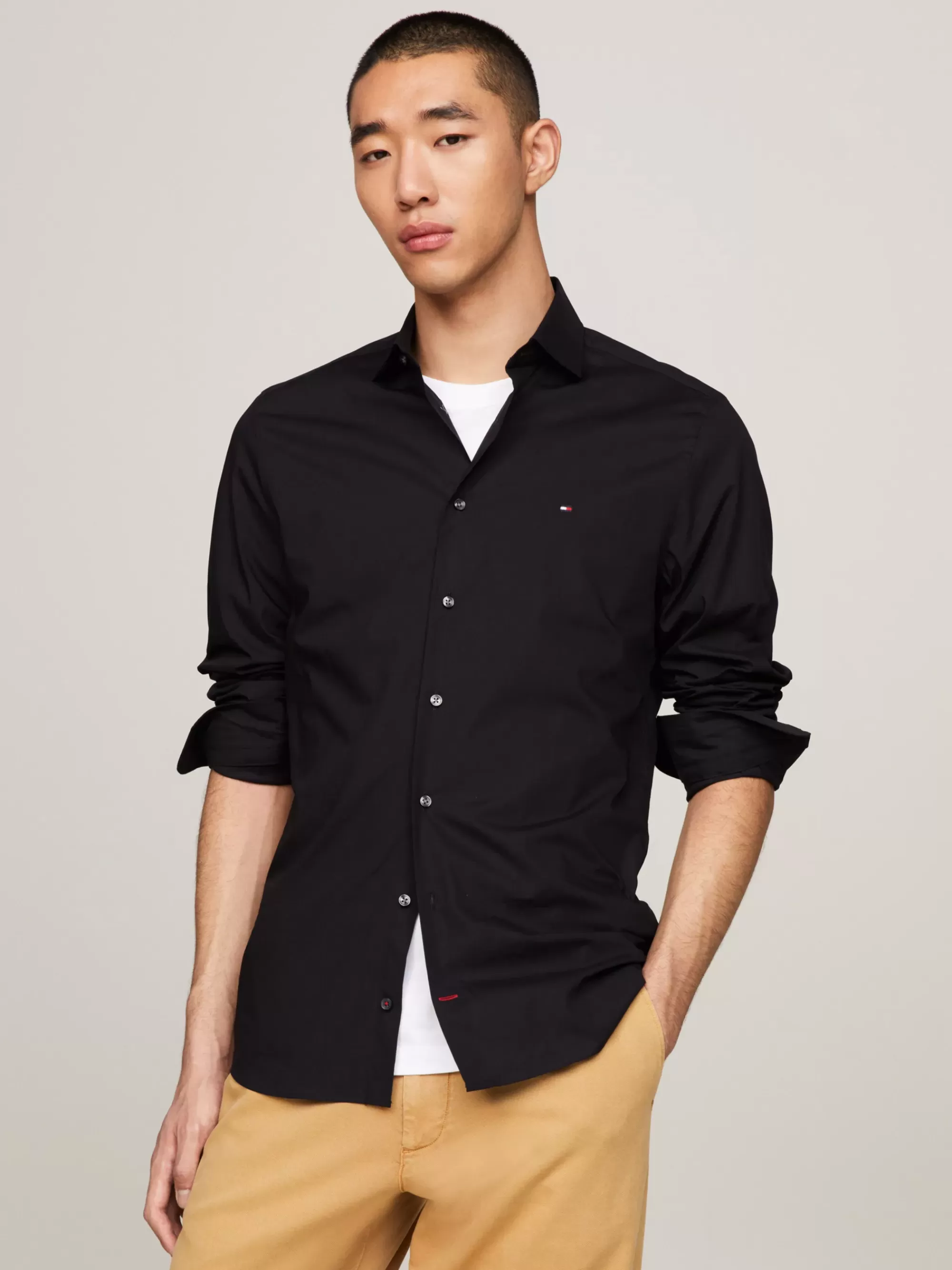 Overhemden*Tommy Hilfiger TH Flex Poplin Overhemd BLACK