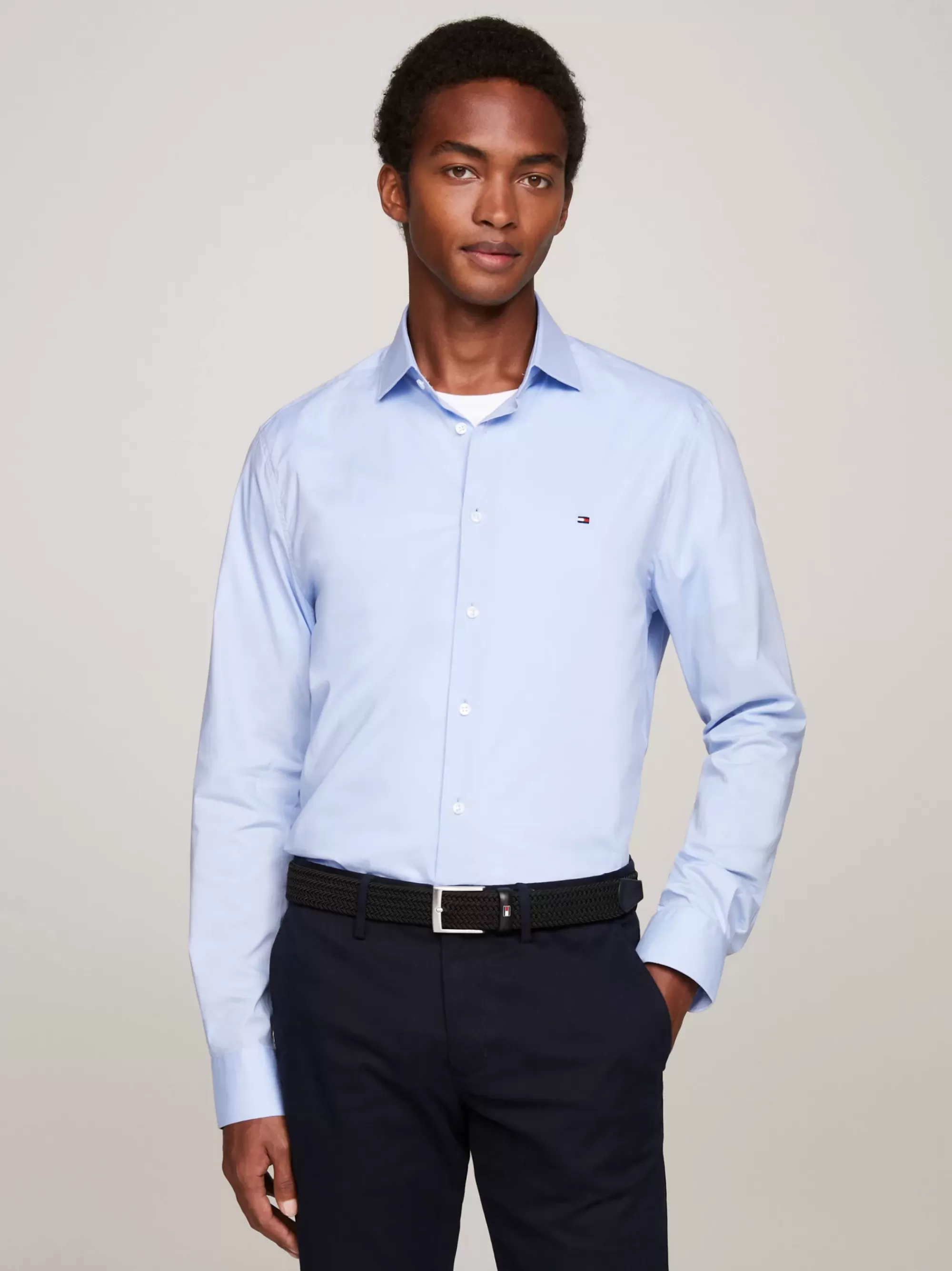 Overhemden*Tommy Hilfiger TH Flex Poplin Overhemd CUSTOM COLOR LIGHT BLUE