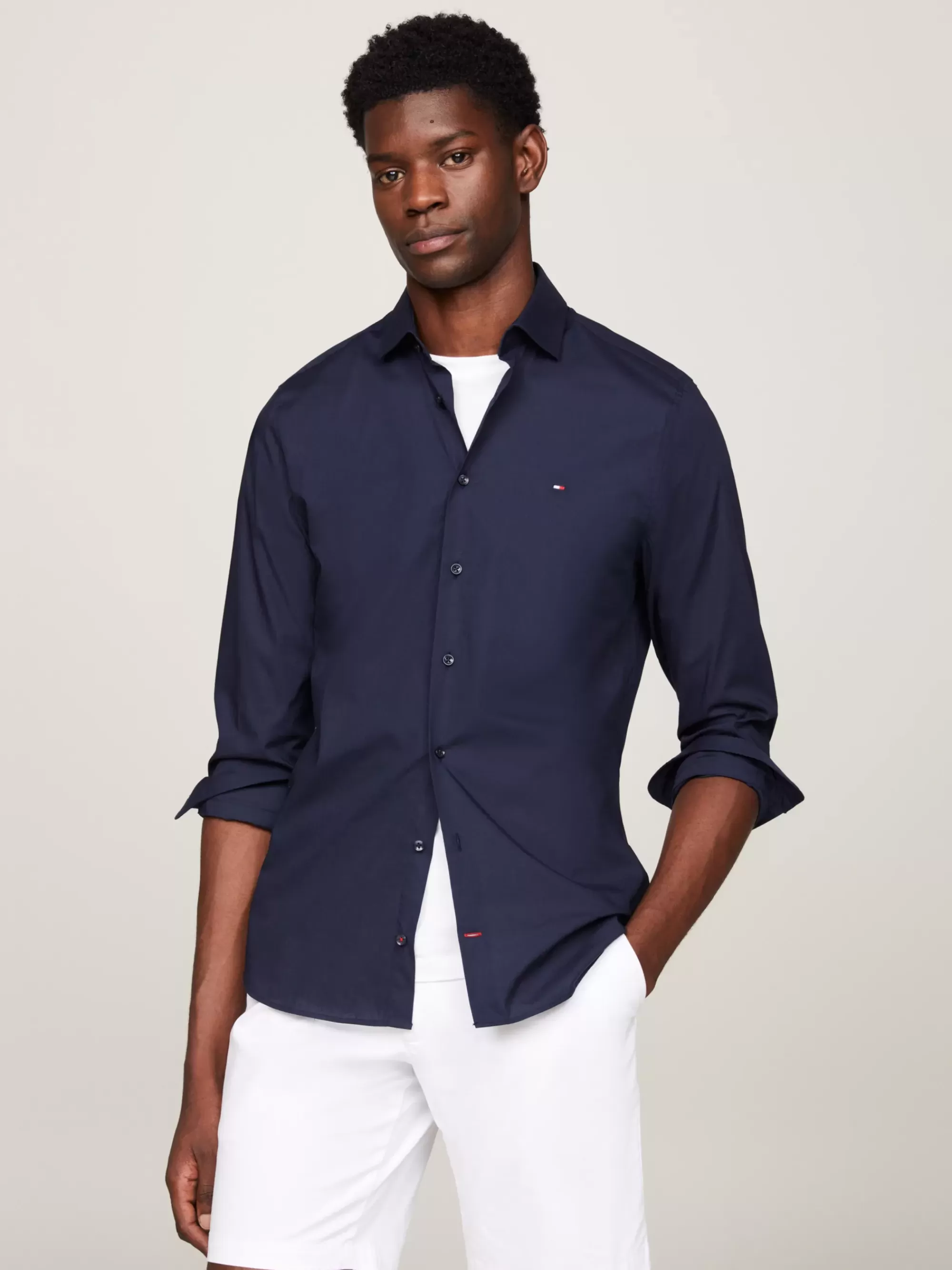 Overhemden*Tommy Hilfiger TH Flex Poplin Overhemd NAVY BLAZER