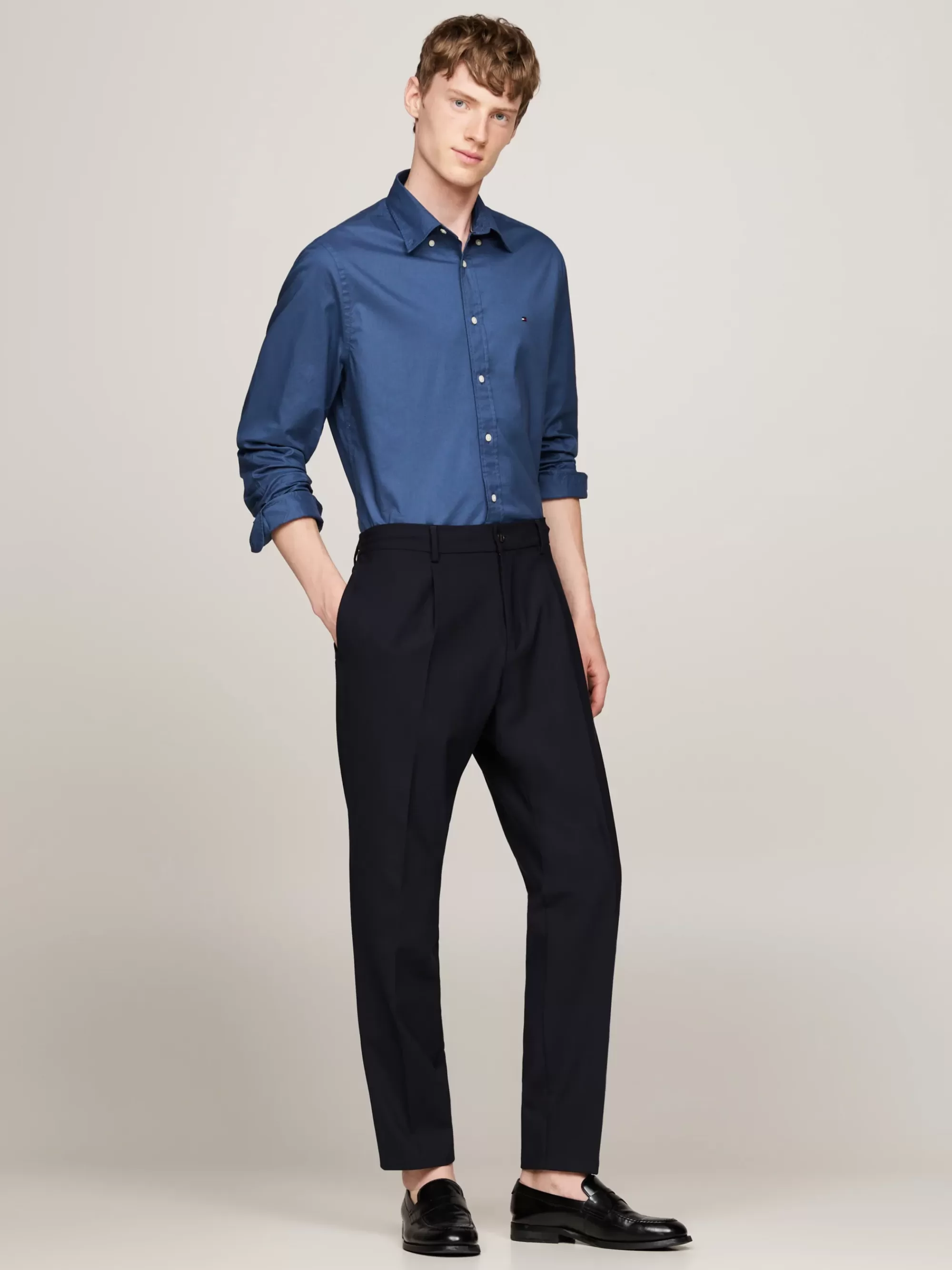 Overhemden*Tommy Hilfiger TH Flex Regular Fit Poplin Overhemd AEGEAN SEA