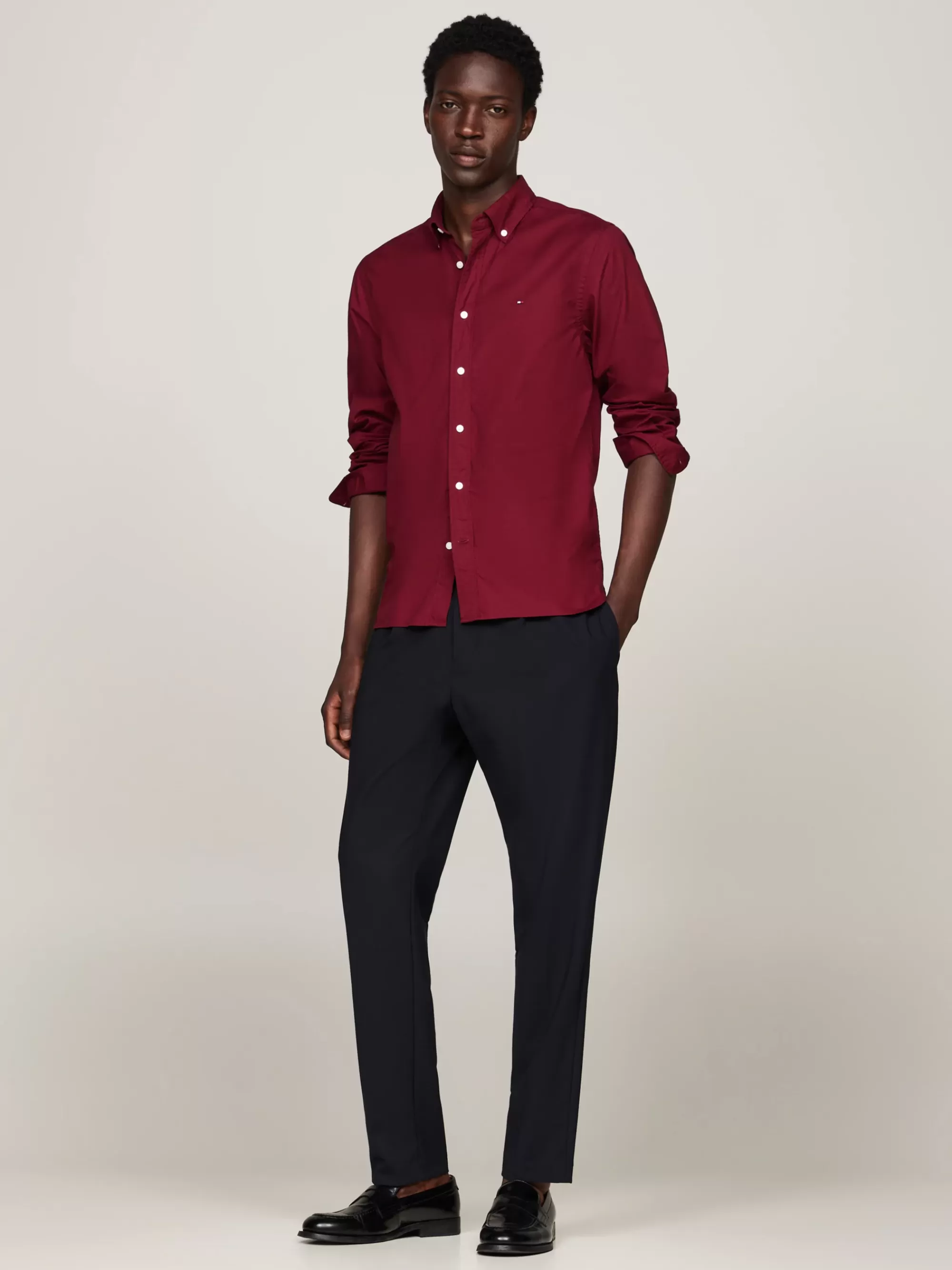 Overhemden*Tommy Hilfiger TH Flex Regular Fit Poplin Overhemd DEEP ROUGE