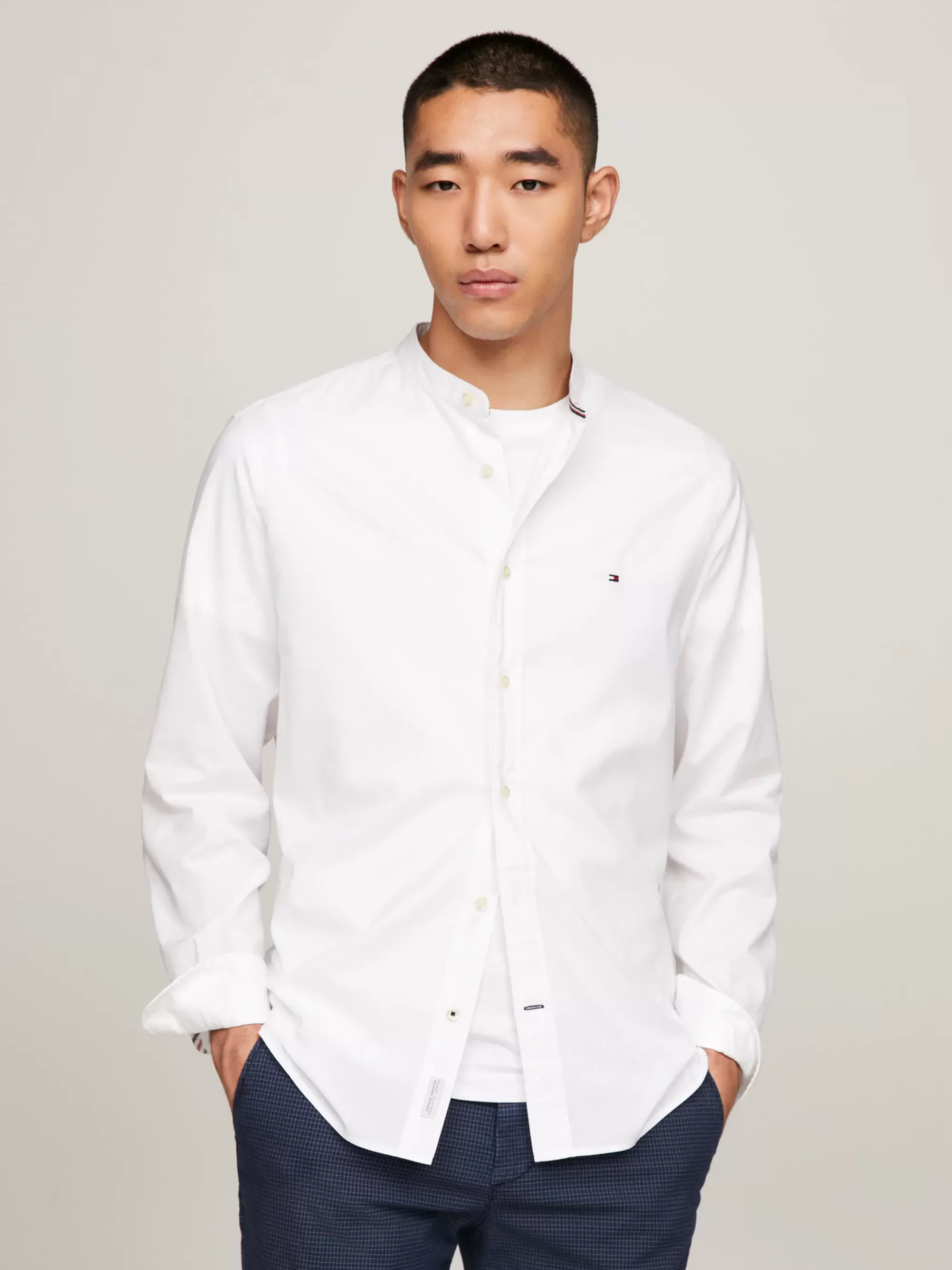 Overhemden*Tommy Hilfiger TH Flex Regular Overhemd Met Opstaande Kraag WHITE