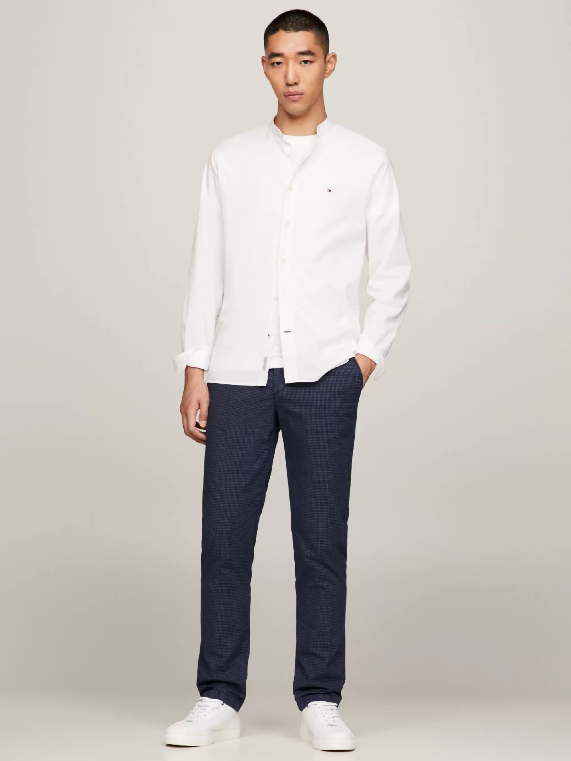 Overhemden*Tommy Hilfiger TH Flex Regular Overhemd Met Opstaande Kraag WHITE