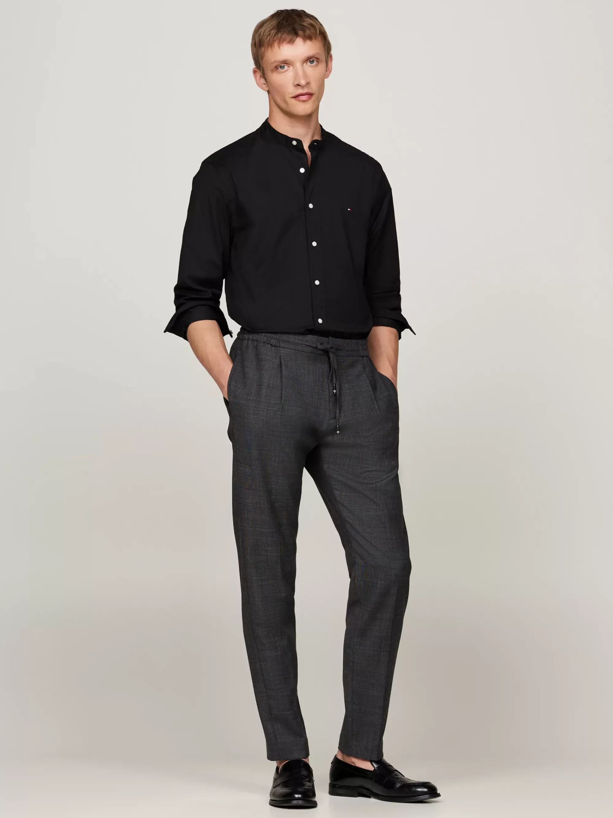 Overhemden*Tommy Hilfiger TH Flex Regular Overhemd Met Opstaande Kraag BLACK