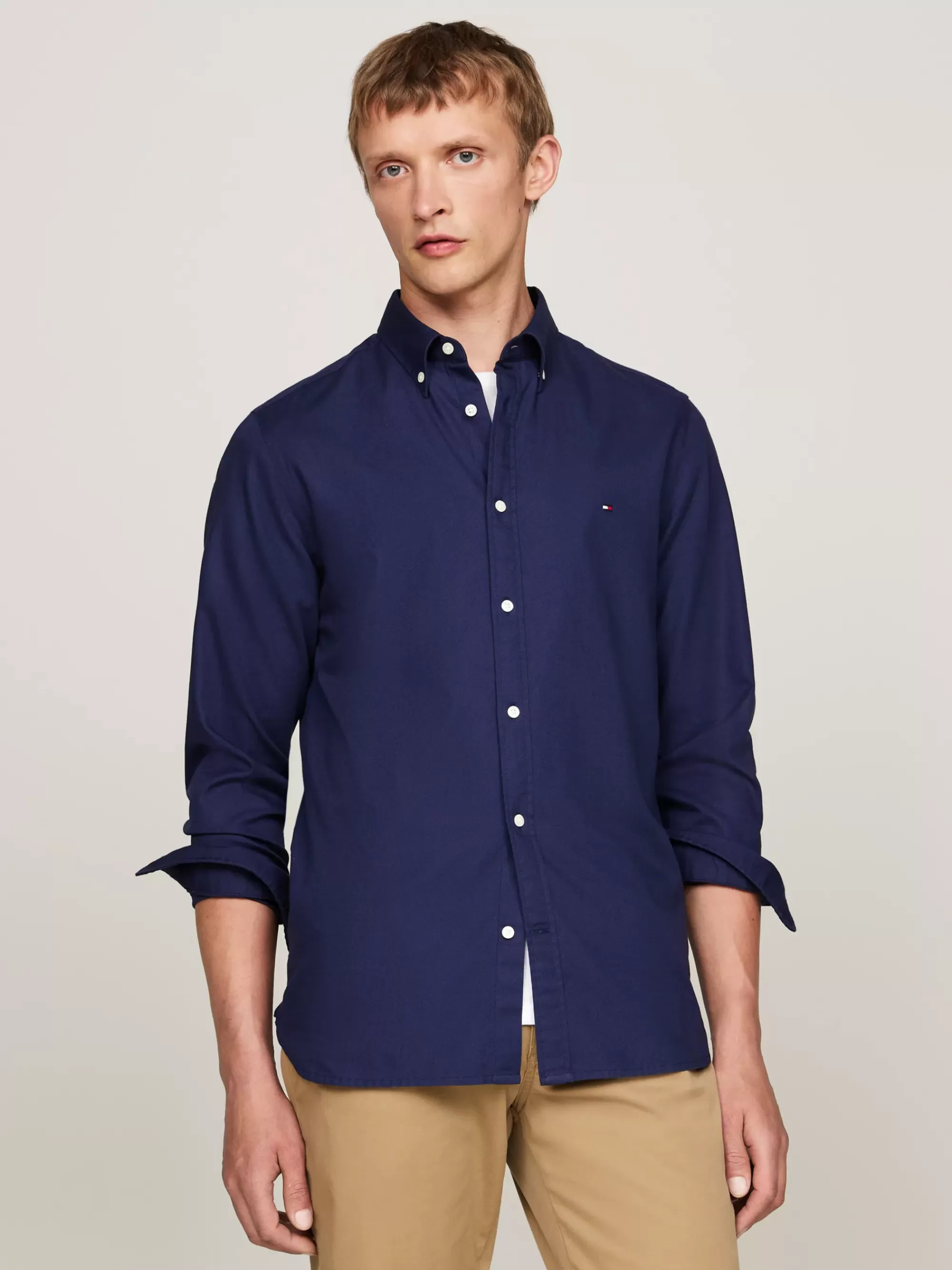 Overhemden*Tommy Hilfiger TH Flex Slim Fit Overhemd Van Dobbykatoen CARBON NAVY
