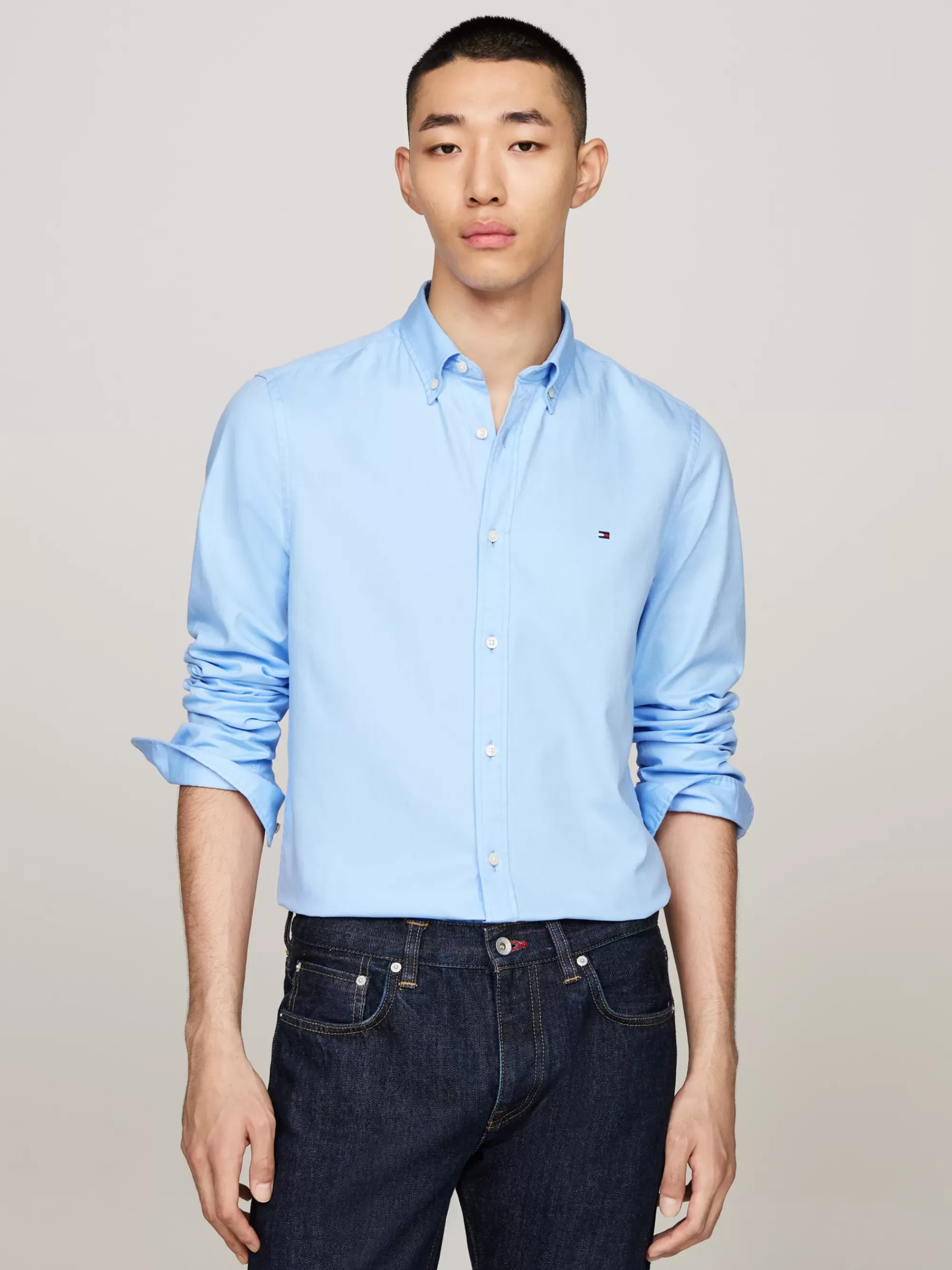 Overhemden*Tommy Hilfiger TH Flex Slim Fit Overhemd Van Dobbykatoen VESSEL BLUE