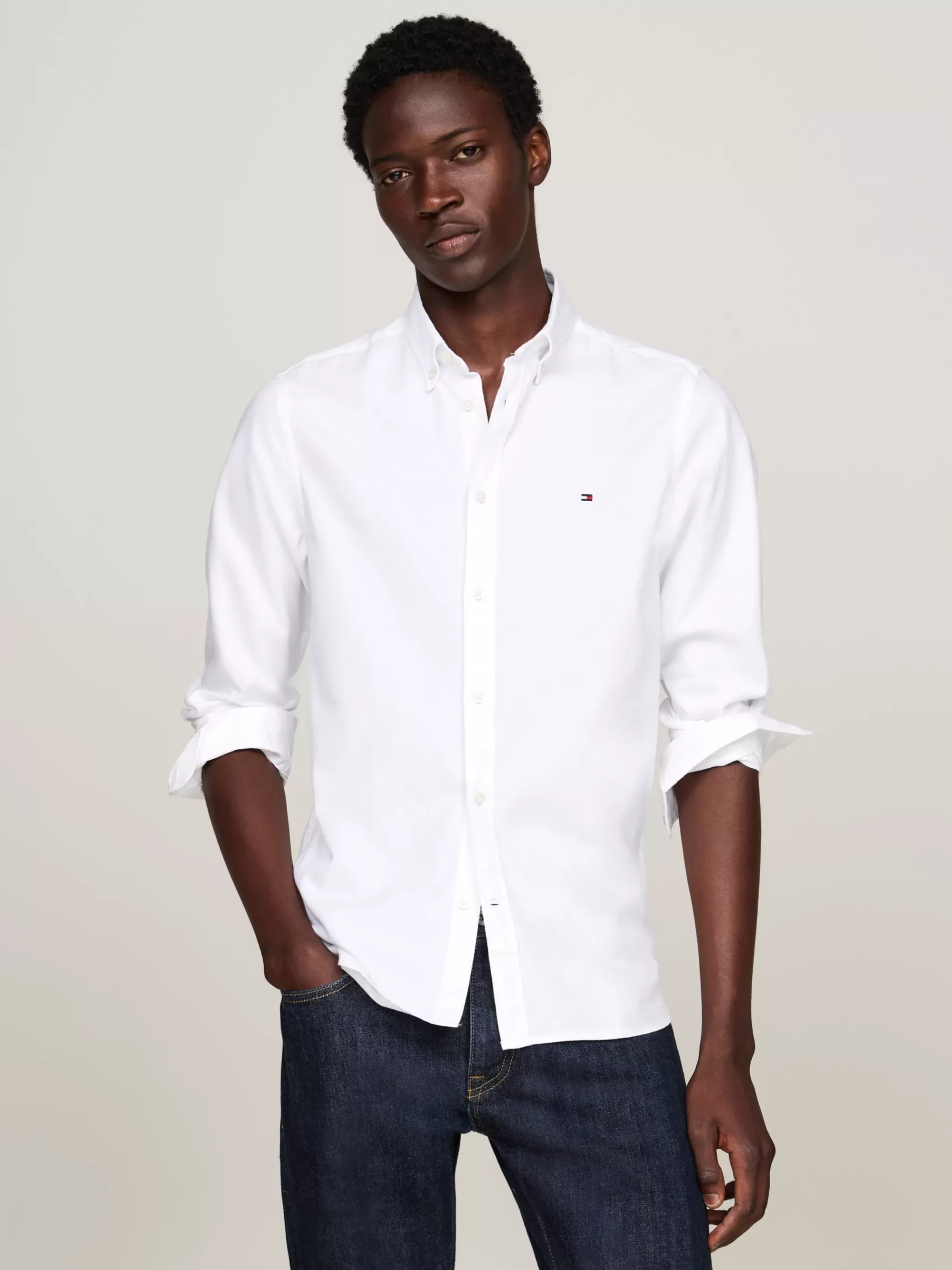 Overhemden*Tommy Hilfiger TH Flex Slim Fit Overhemd Van Dobbykatoen OPTIC WHITE