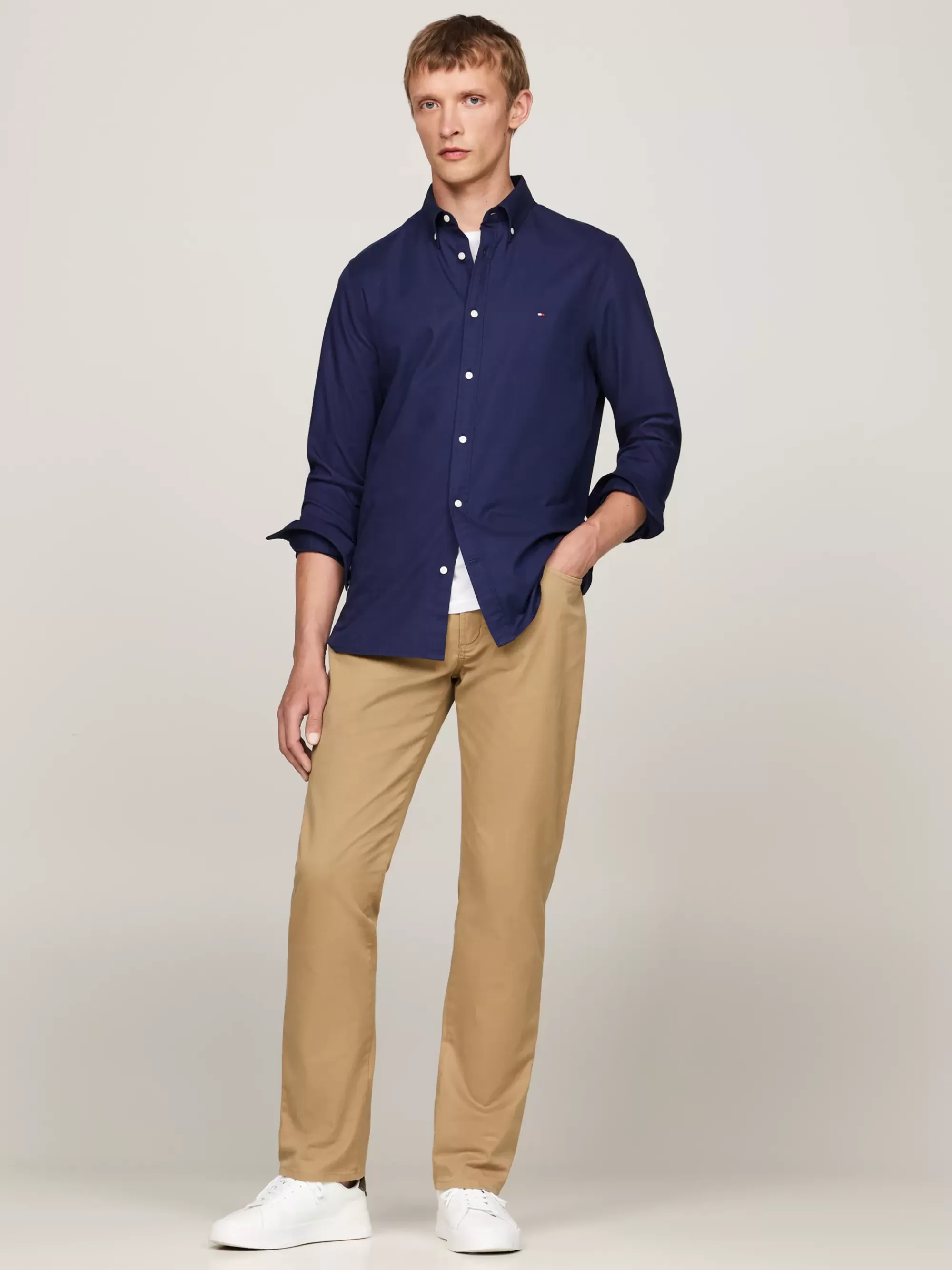 Overhemden*Tommy Hilfiger TH Flex Slim Fit Overhemd Van Dobbykatoen CARBON NAVY