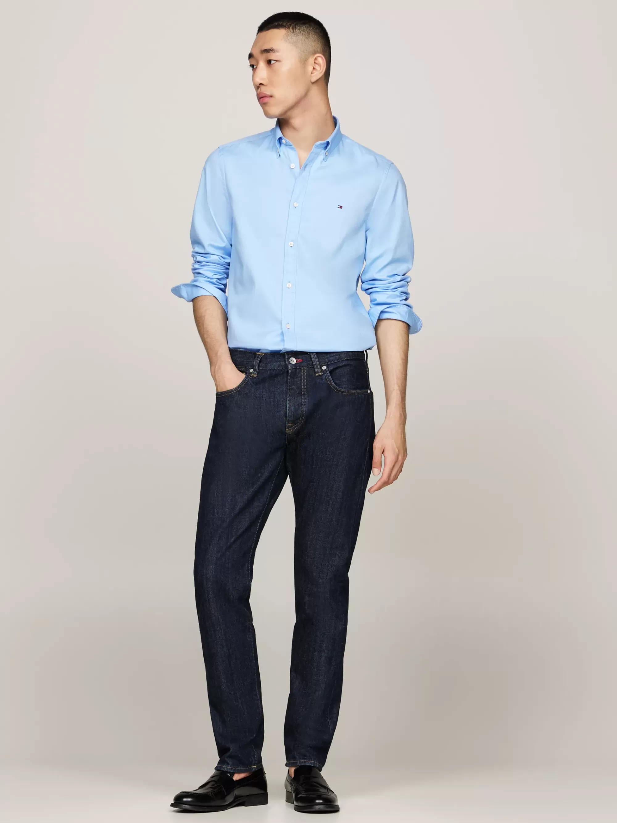 Overhemden*Tommy Hilfiger TH Flex Slim Fit Overhemd Van Dobbykatoen VESSEL BLUE