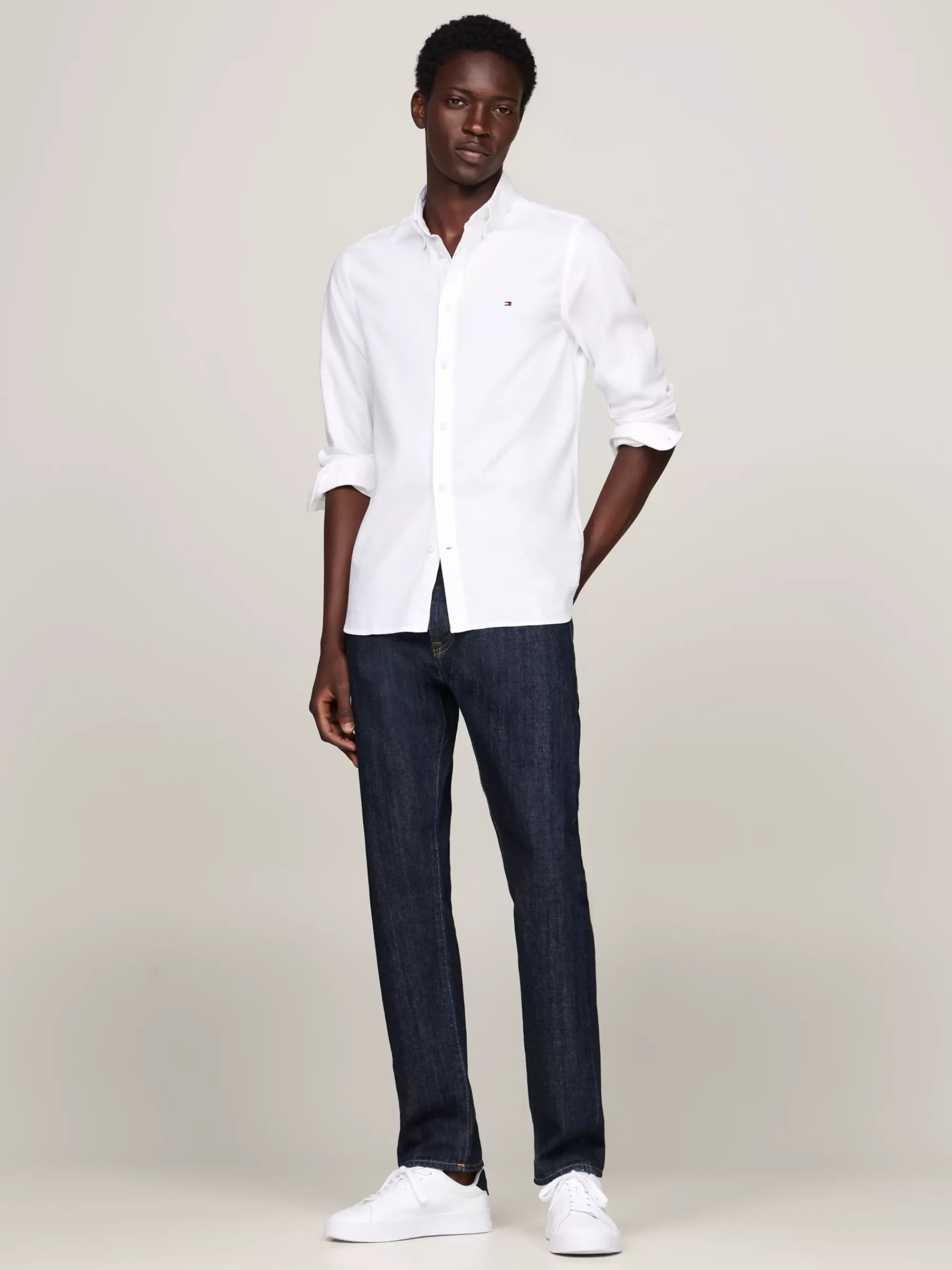 Overhemden*Tommy Hilfiger TH Flex Slim Fit Overhemd Van Dobbykatoen OPTIC WHITE