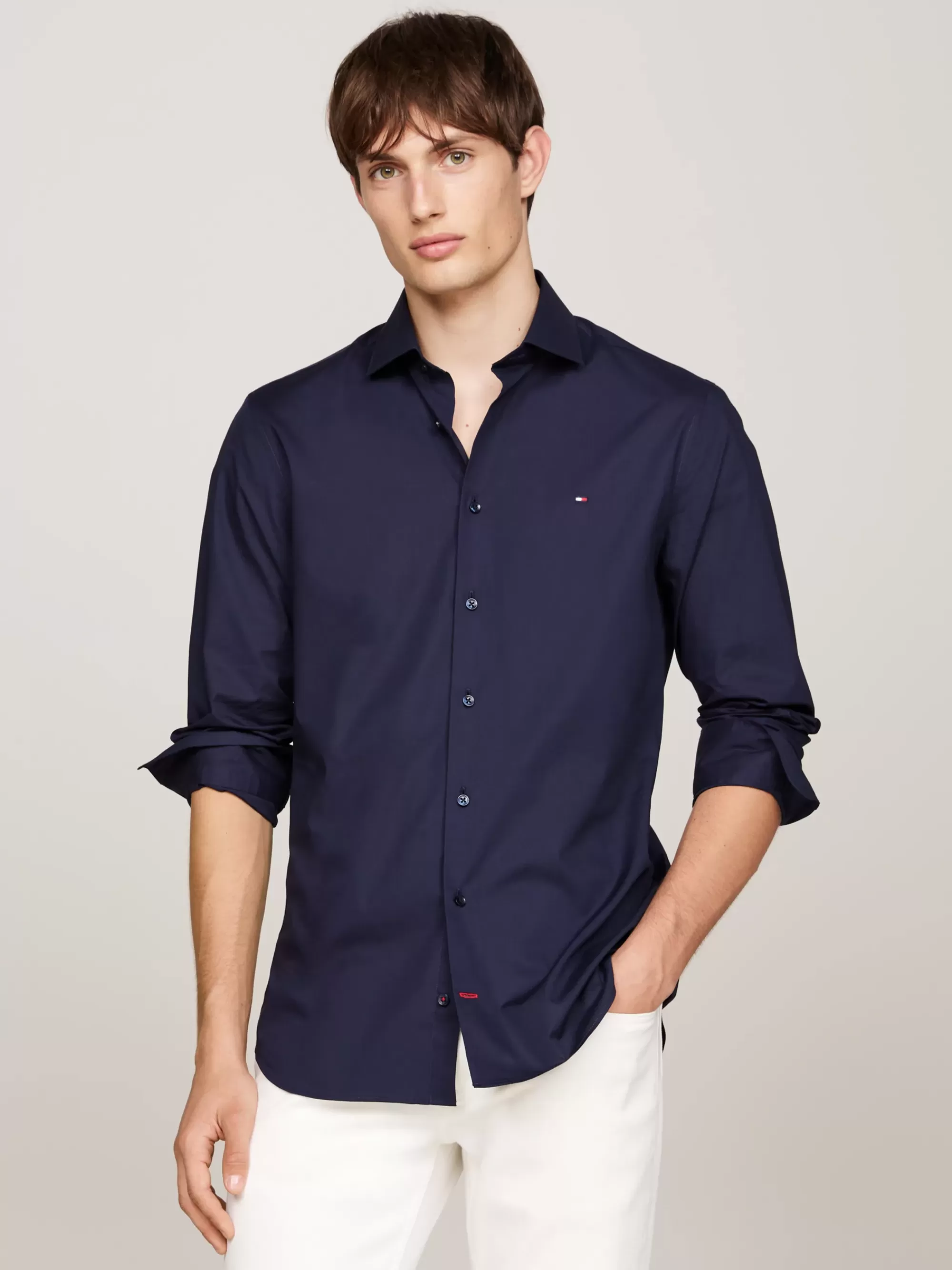 Overhemden*Tommy Hilfiger TH Flex Slim Fit Poplin Overhemd NAVY BLAZER