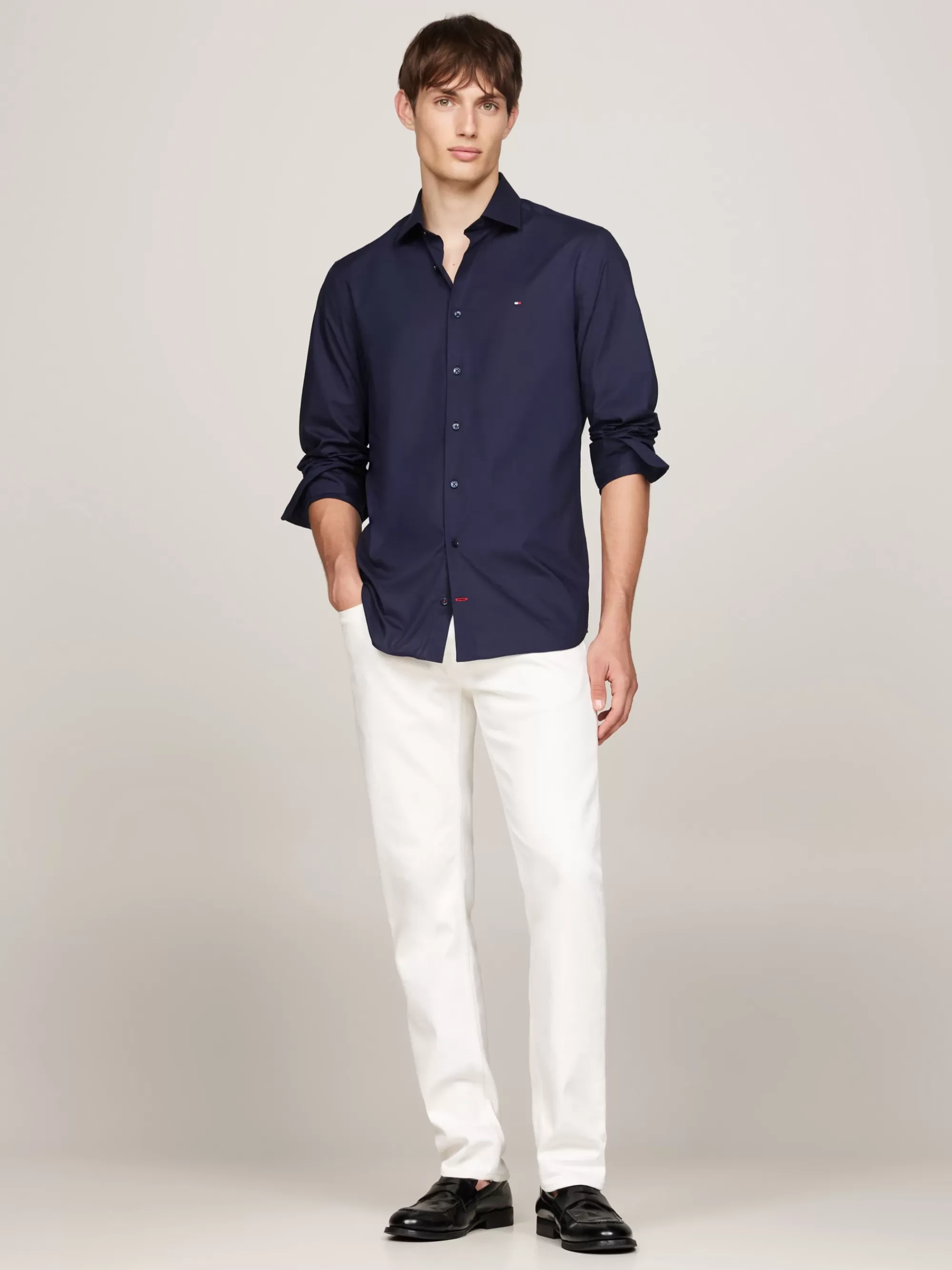 Overhemden*Tommy Hilfiger TH Flex Slim Fit Poplin Overhemd NAVY BLAZER