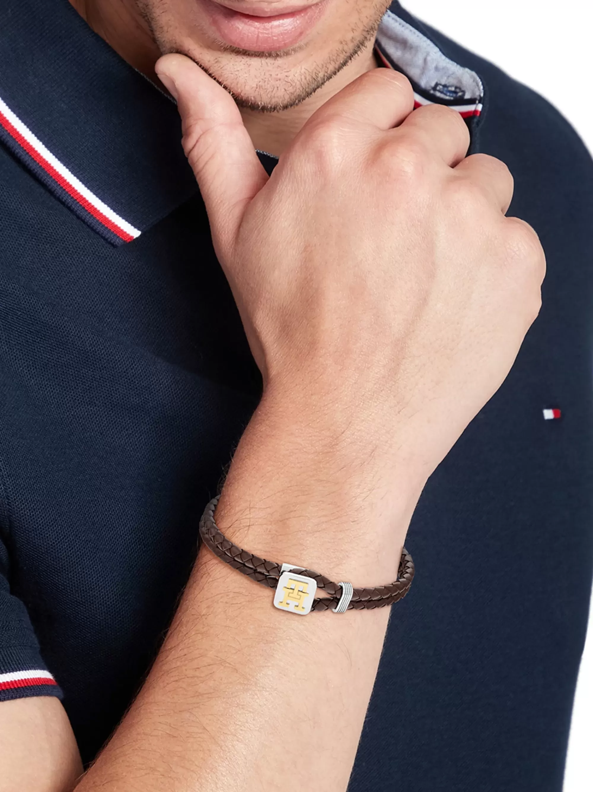Sieraden & Manchetknopen*Tommy Hilfiger TH Monogram Bruine Leren Armband BROWN
