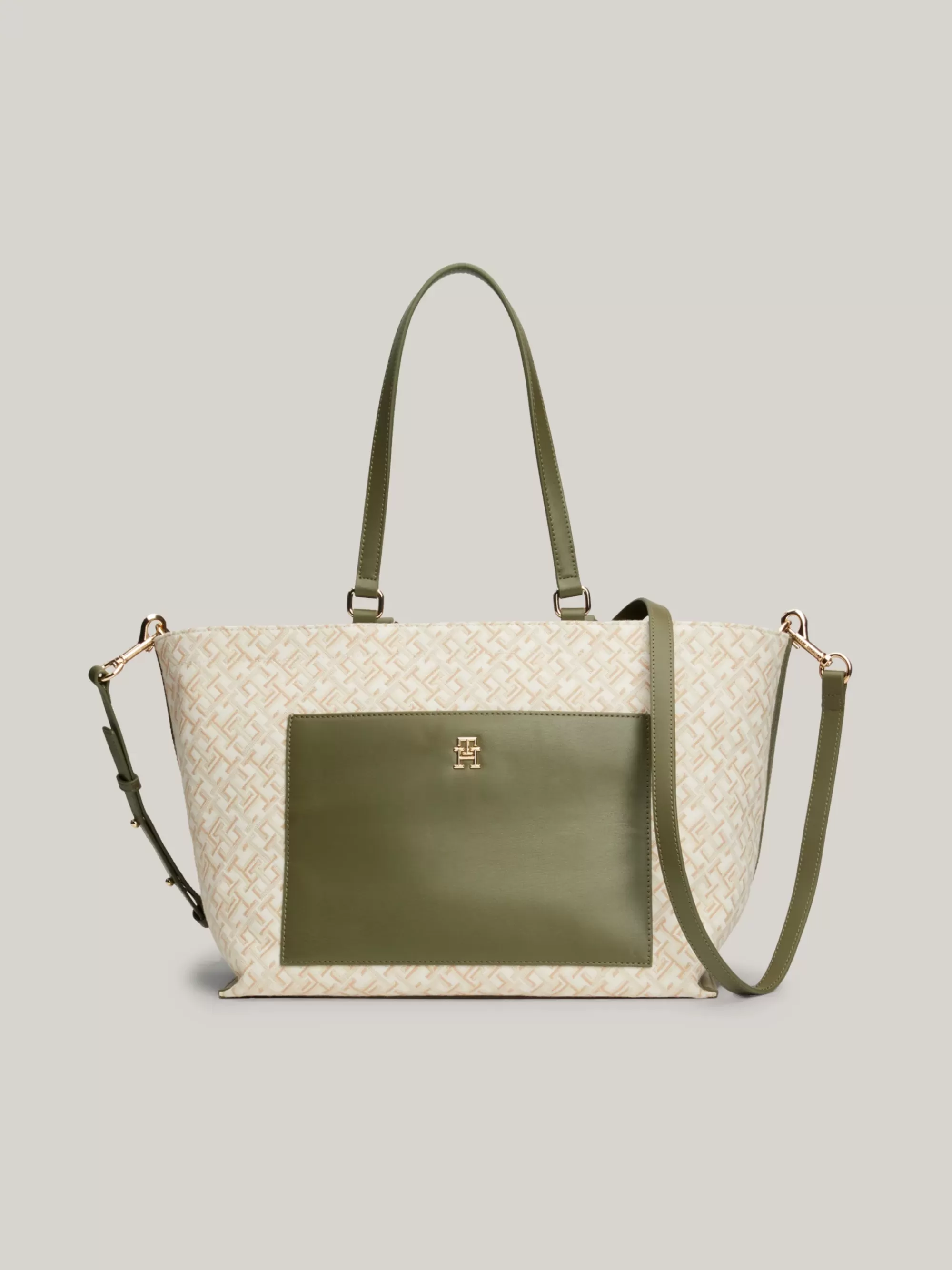 Shoppers*Tommy Hilfiger TH Monogram Canvas Shopper Met Jacquard UTILITY OLIVE/NEUTRAL MONO
