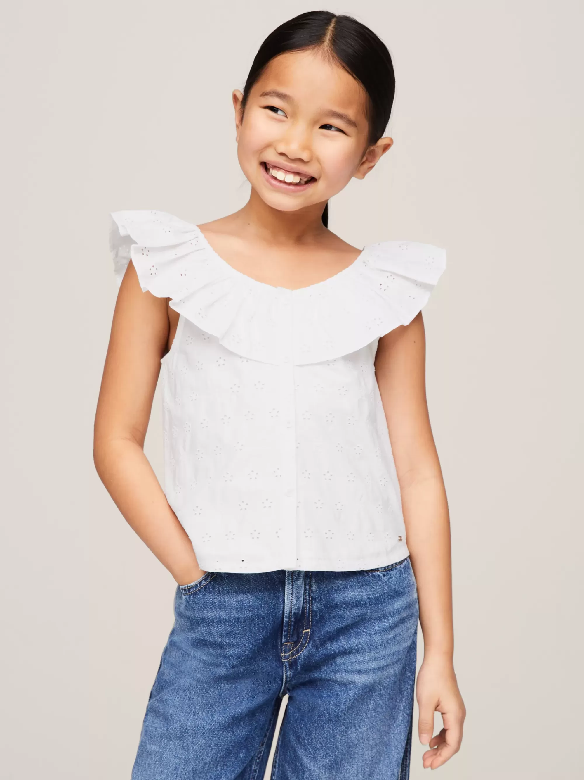 Tops & T-Shirts*Tommy Hilfiger TH Monogram Cropped Blouse Met Broderie WHITE