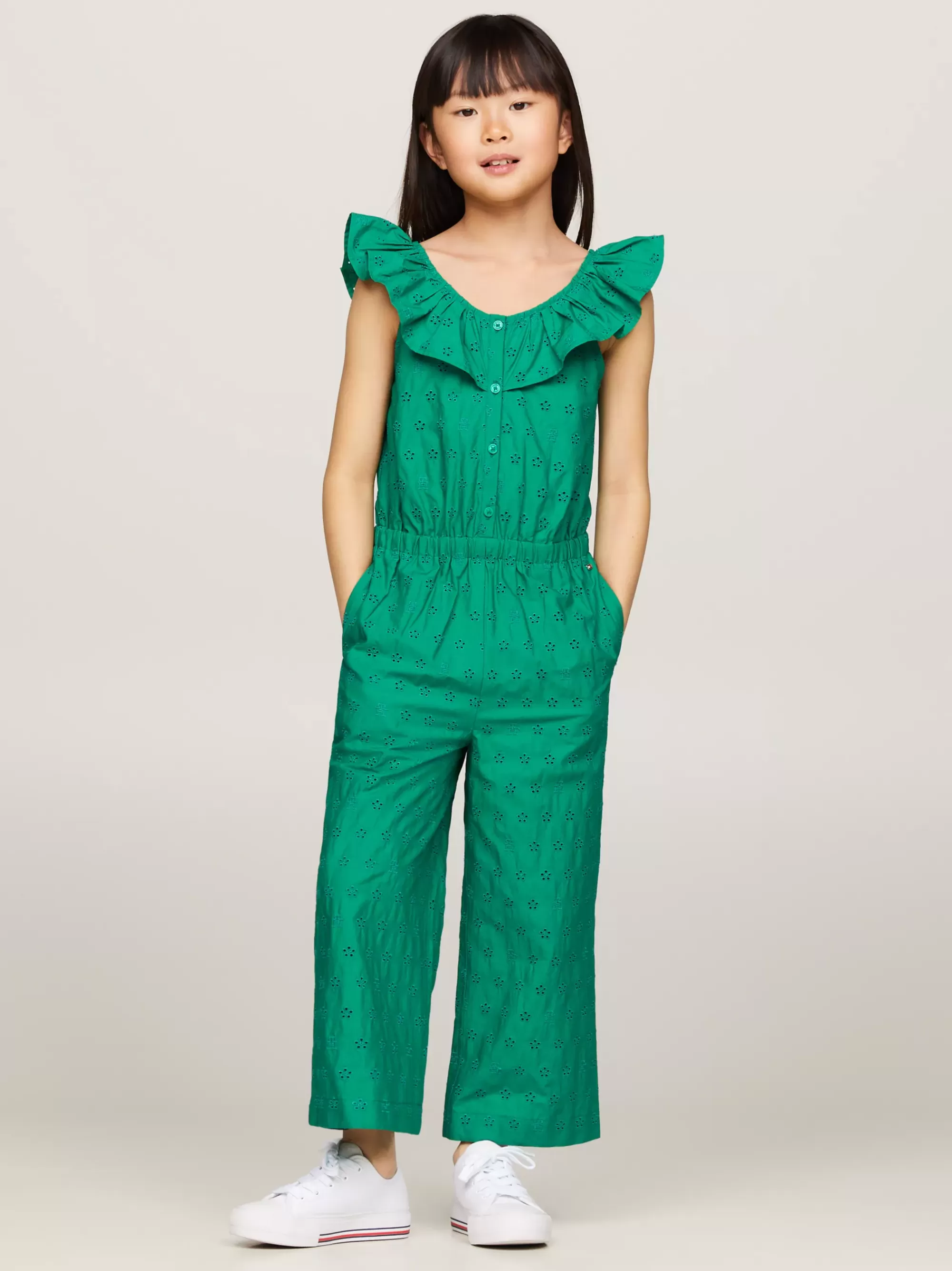 Jurken*Tommy Hilfiger TH Monogram Jumpsuit Met Broderie Anglaise OLYMPIC GREEN