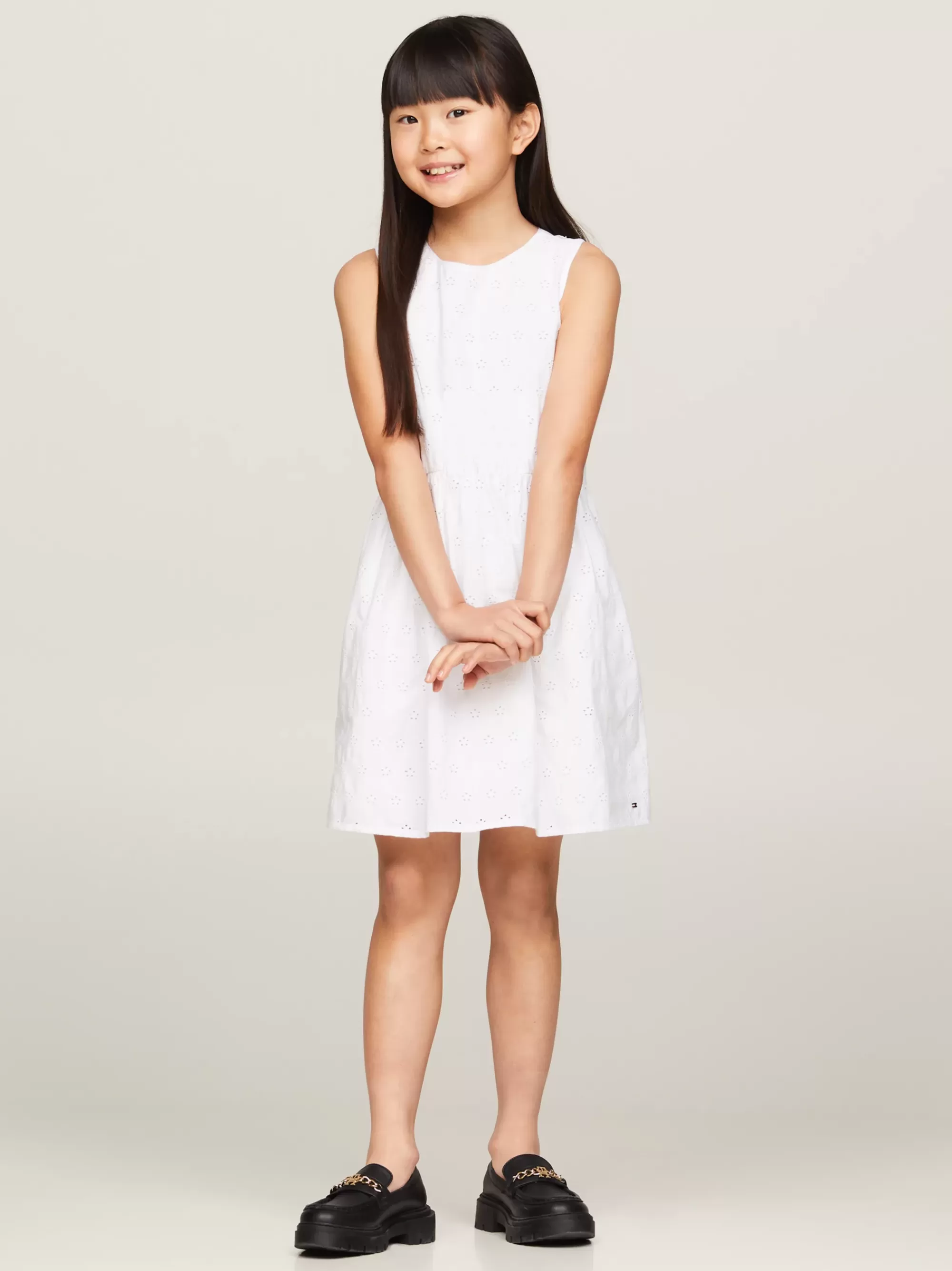 Jurken*Tommy Hilfiger TH Monogram Mouwloze Jurk Met Broderie Anglaise WHITE