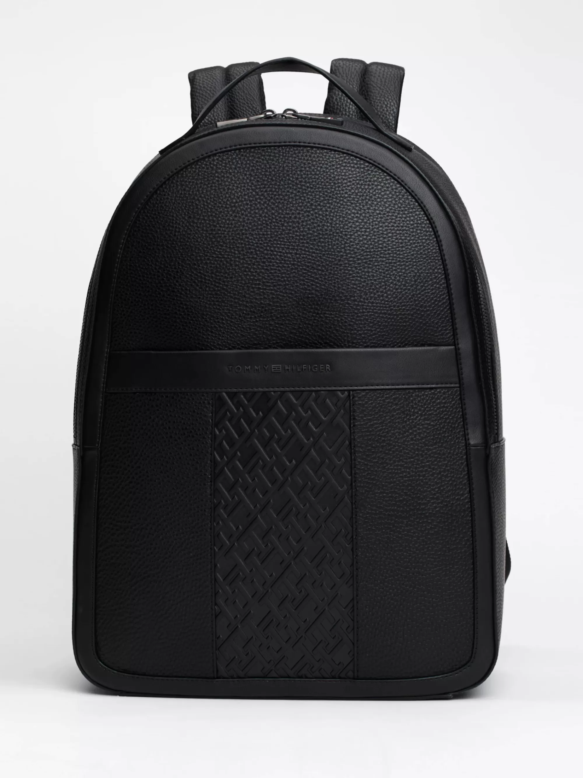 Rugzakken*Tommy Hilfiger TH Monogram Rugzak Van Gegranuleerd Leer BLACK