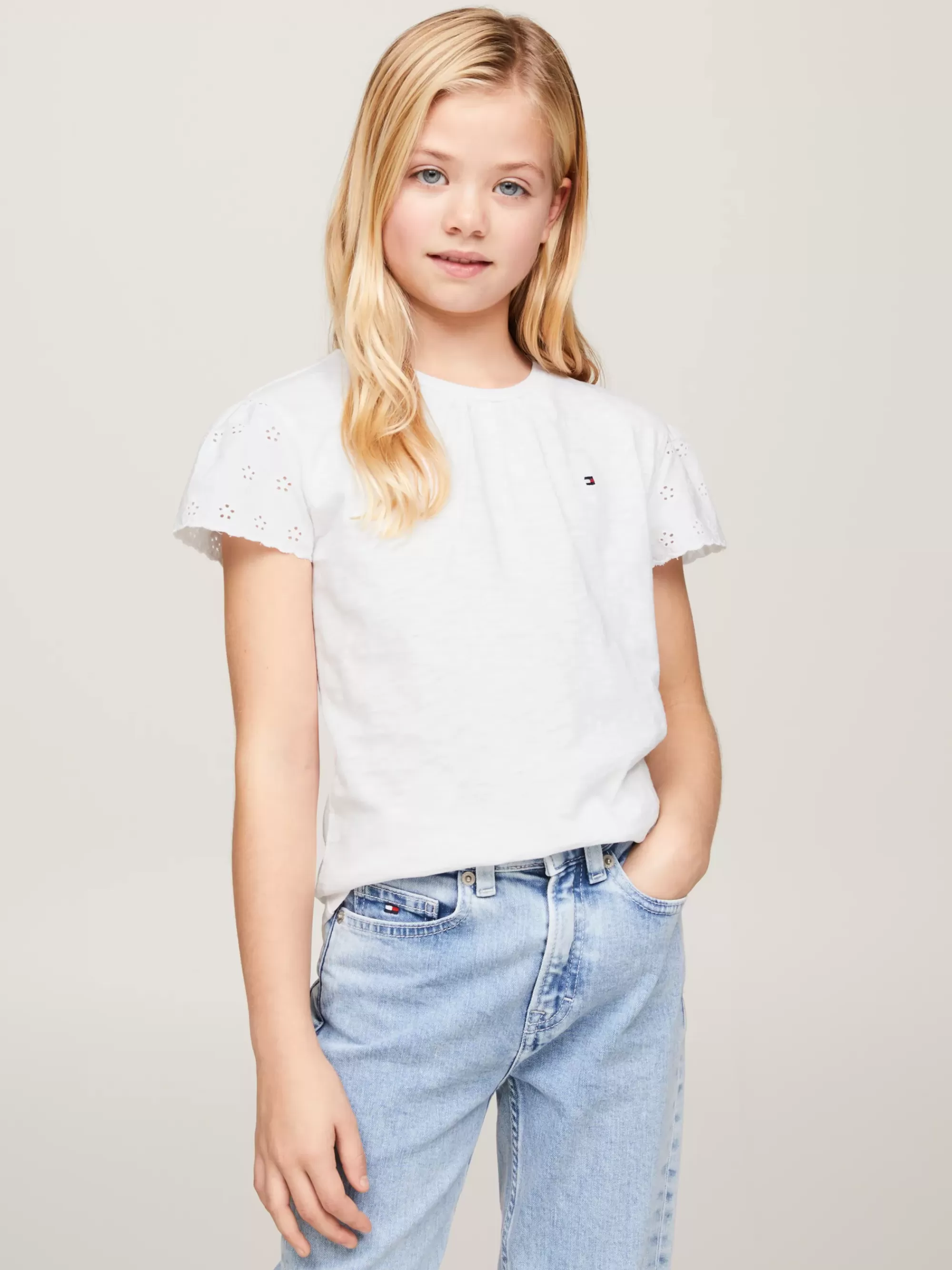 Tops & T-Shirts*Tommy Hilfiger TH Monogram T-shirt Met Broderie Anglaise WHITE