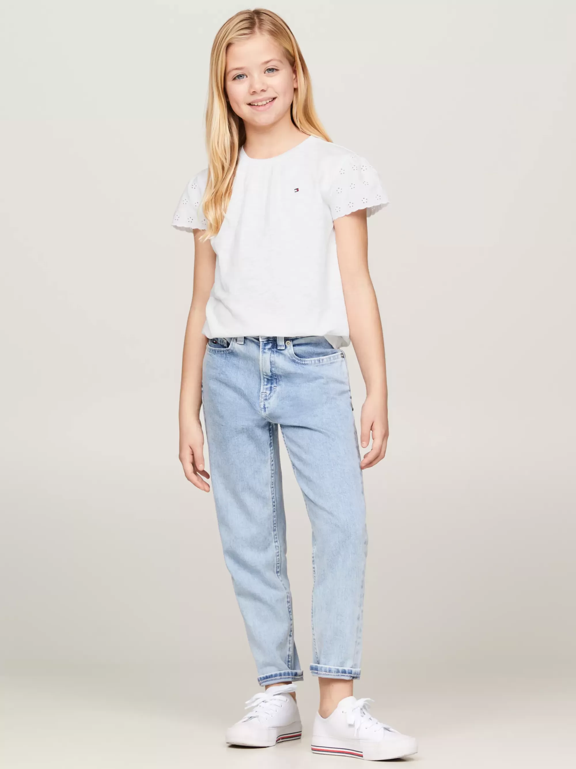 Tops & T-Shirts*Tommy Hilfiger TH Monogram T-shirt Met Broderie Anglaise WHITE