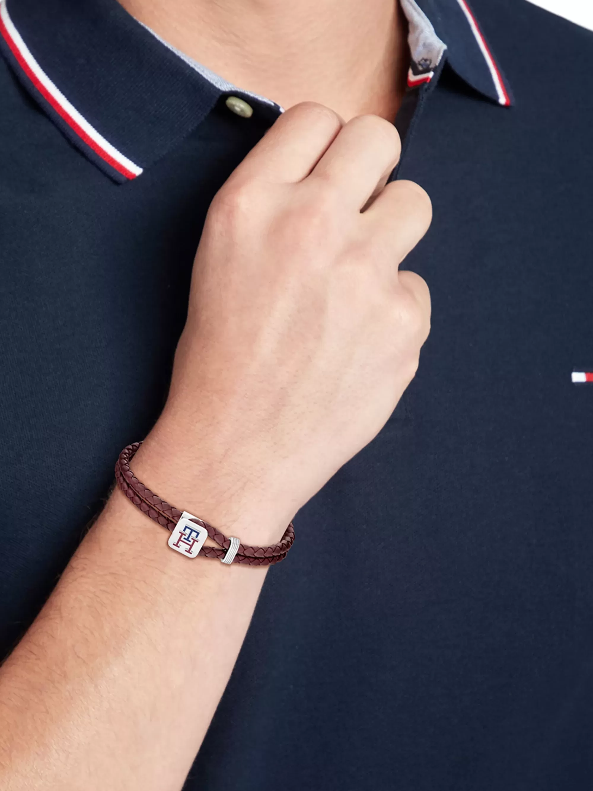 Sieraden & Manchetknopen*Tommy Hilfiger TH Monogram Wijnrode Leren Armband BURGUNDY