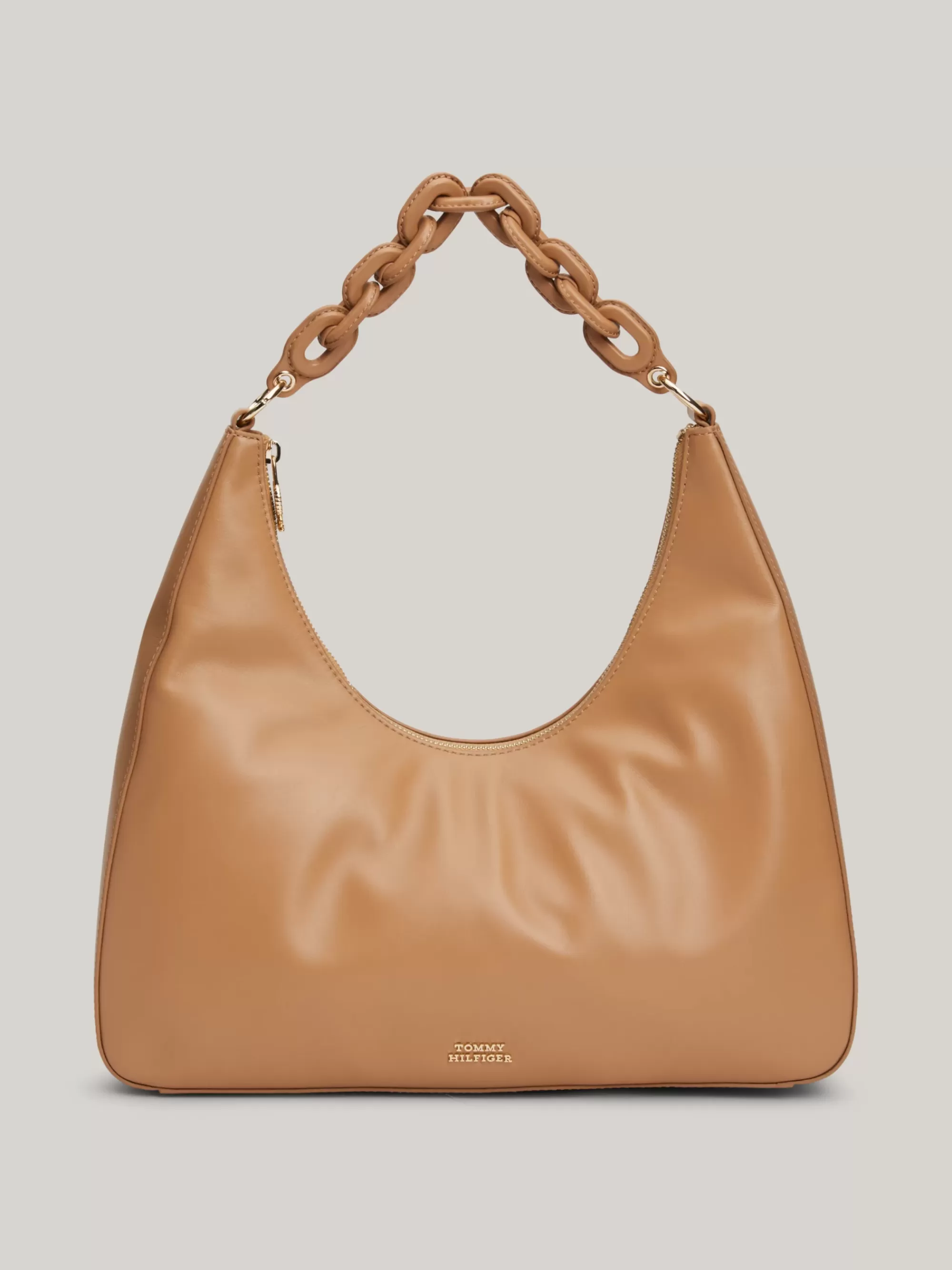 Schoudertassen*Tommy Hilfiger TH Soft Leren Hobotas Met Chunky Schouderketting CLASSIC KHAKI