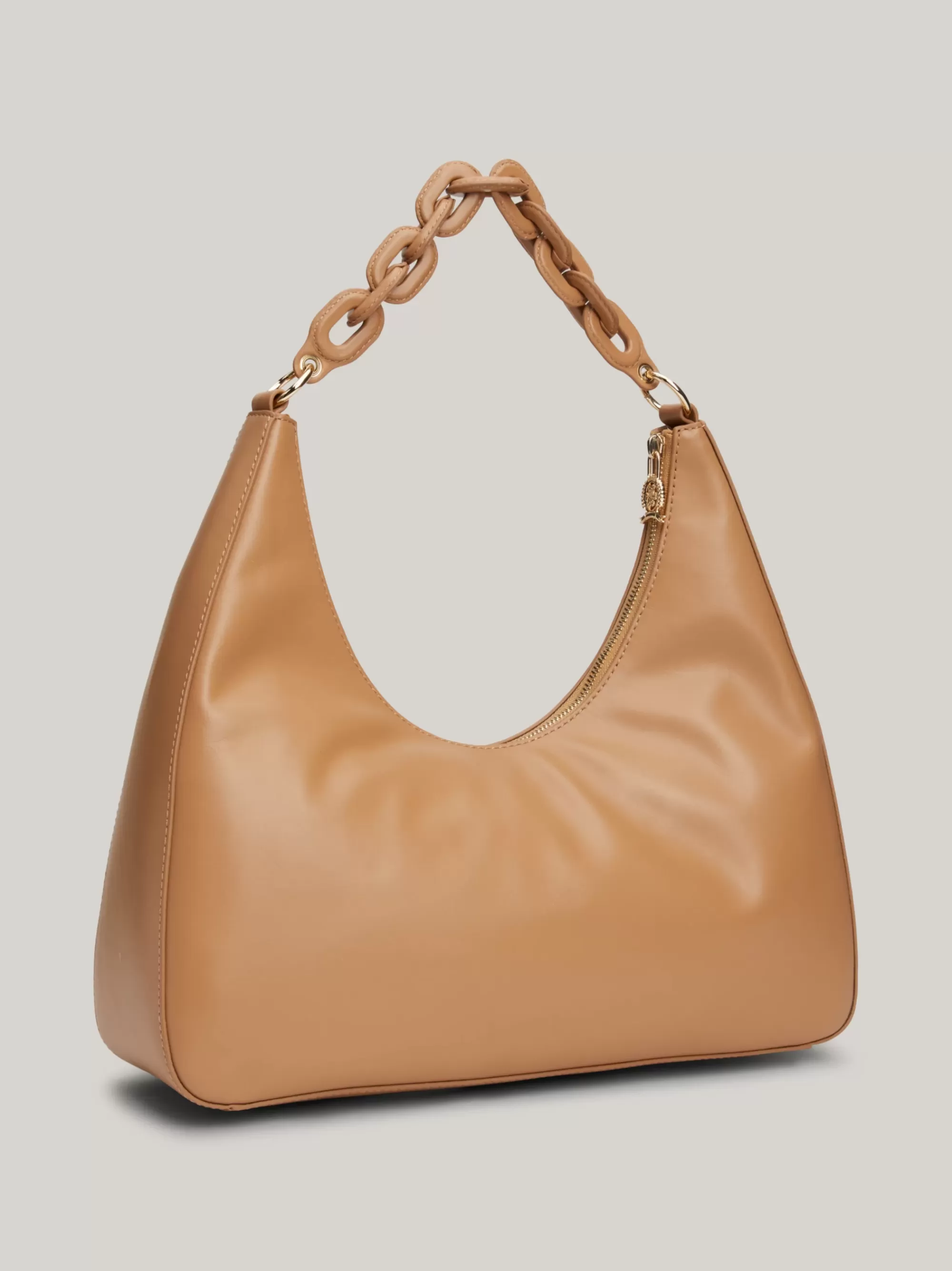 Schoudertassen*Tommy Hilfiger TH Soft Leren Hobotas Met Chunky Schouderketting CLASSIC KHAKI