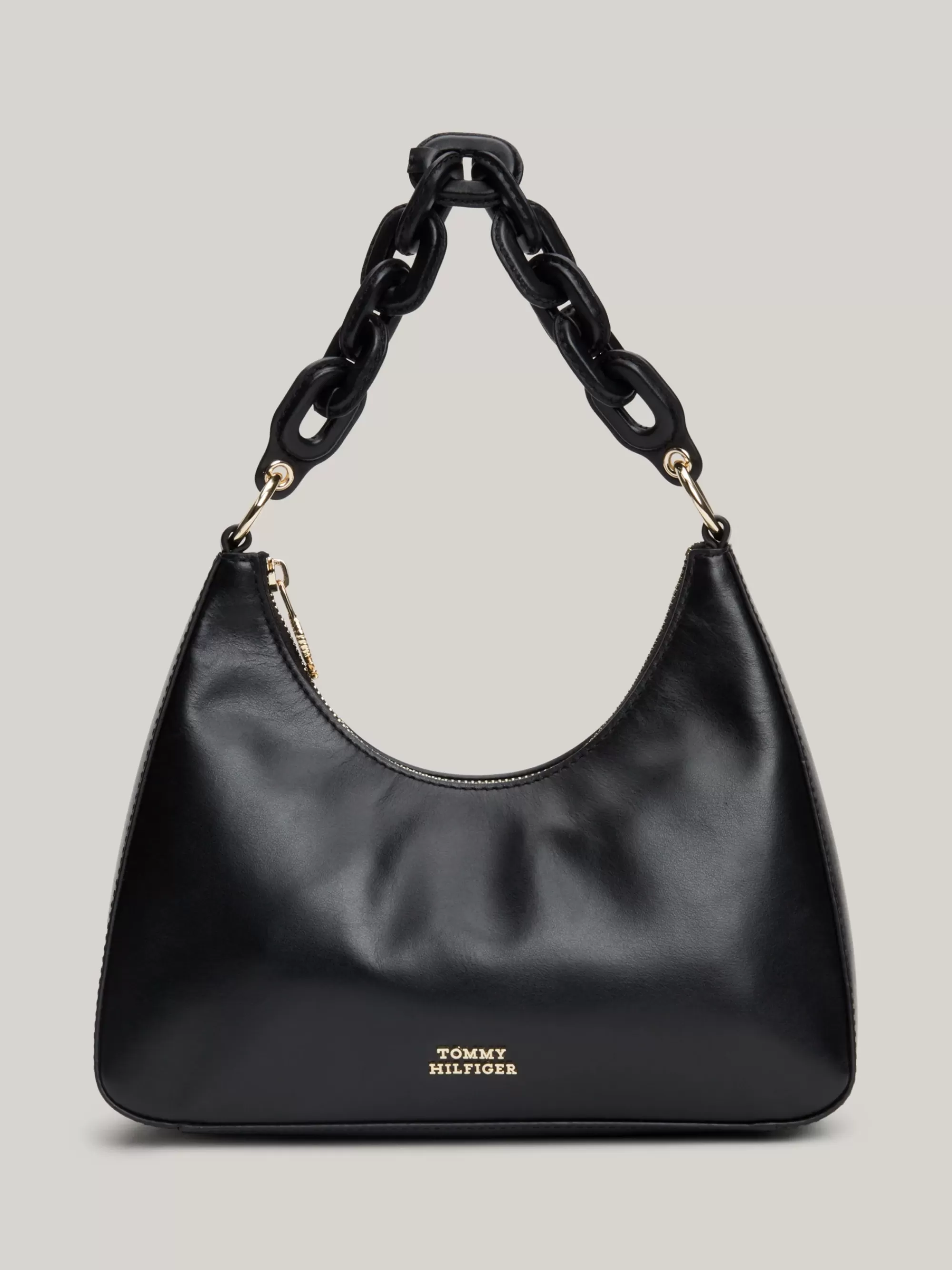 Schoudertassen*Tommy Hilfiger TH Soft Leren Schoudertas Met Ketting BLACK