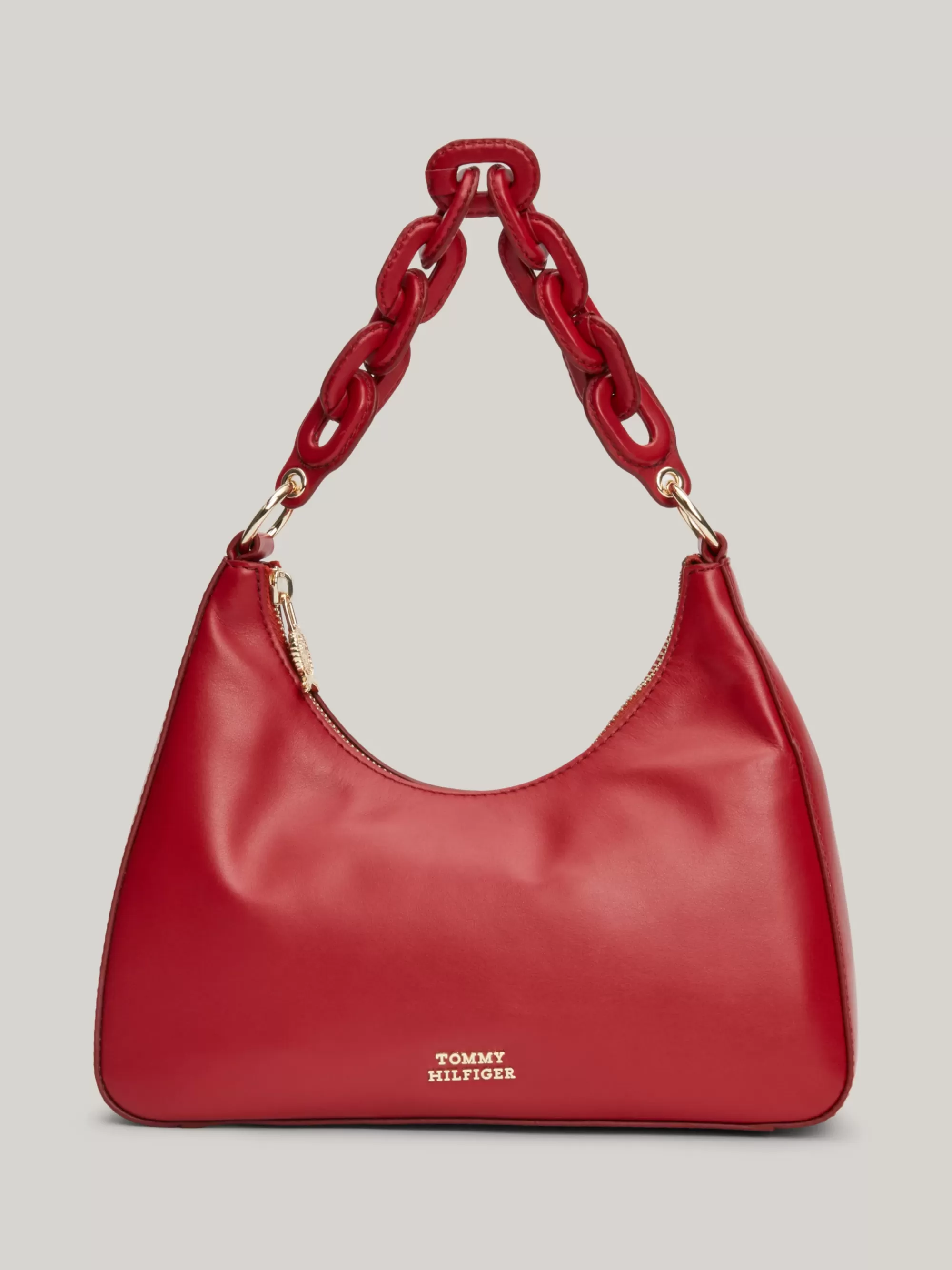 Schoudertassen*Tommy Hilfiger TH Soft Leren Schoudertas Met Ketting DARK MAGMA