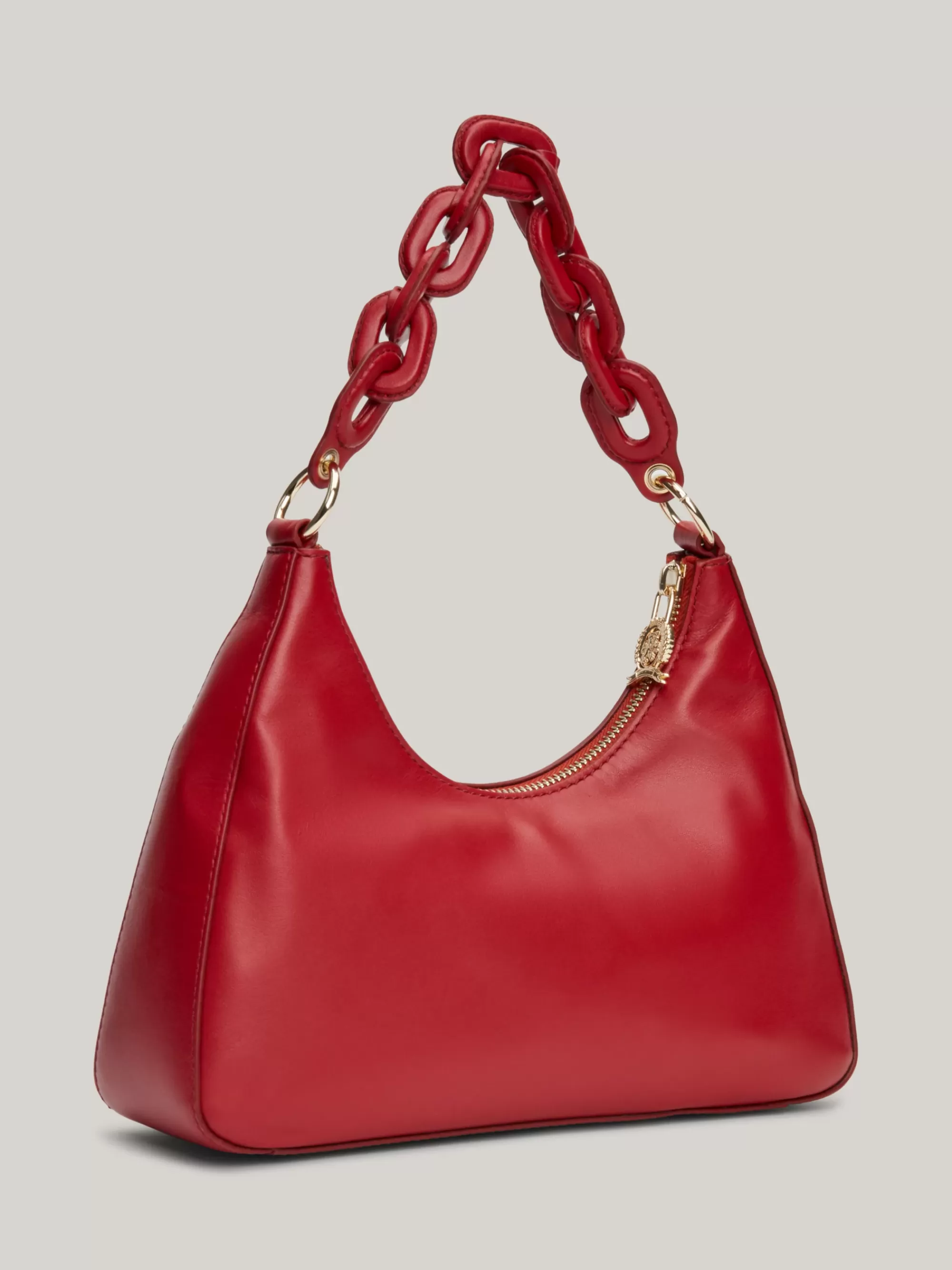 Schoudertassen*Tommy Hilfiger TH Soft Leren Schoudertas Met Ketting DARK MAGMA