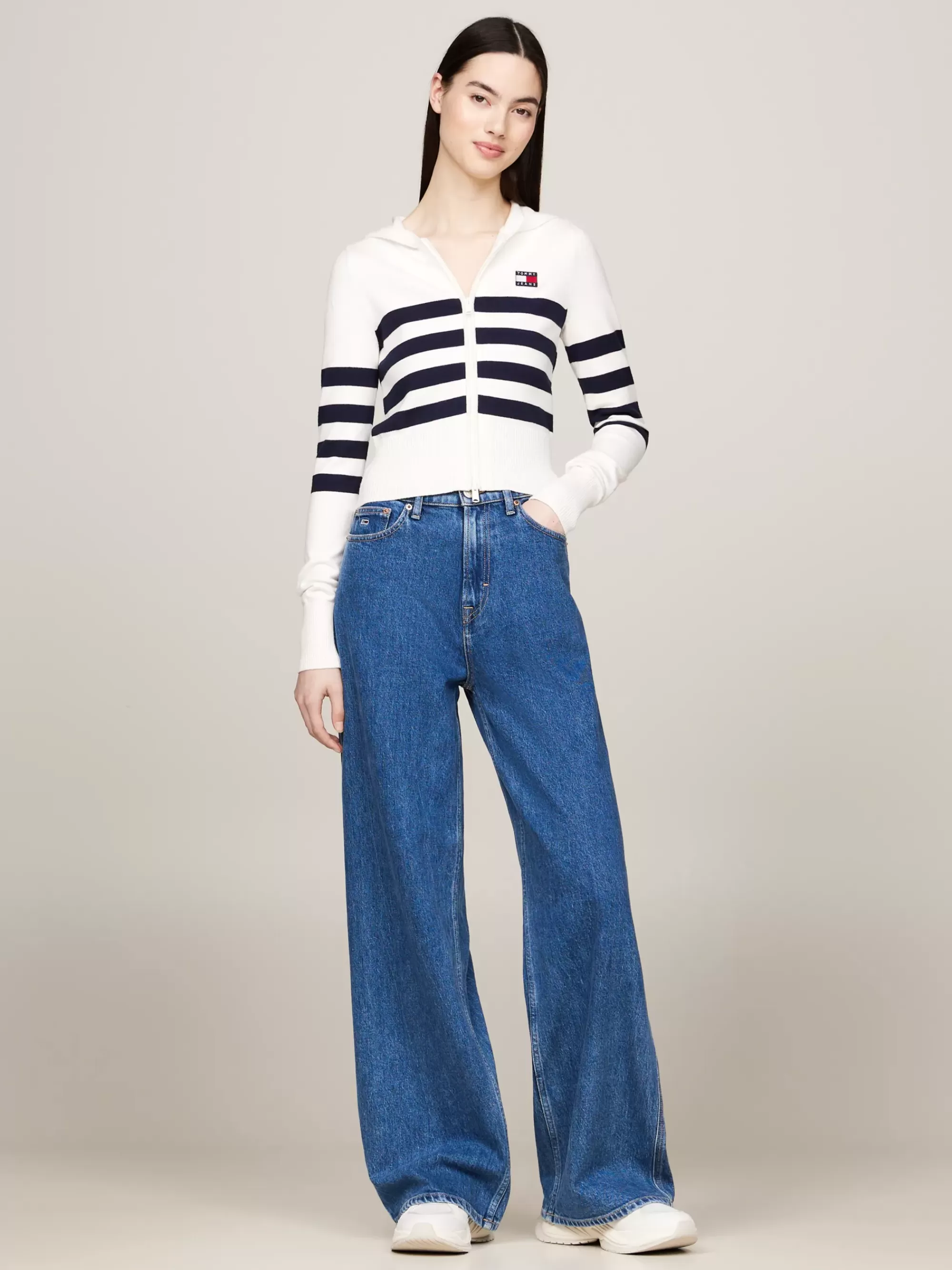 Vesten | Truien & Vesten*Tommy Hilfiger Tommy Badge Slim Fit Hoodie Met Rits ANCIENT WHITE/STRIPE