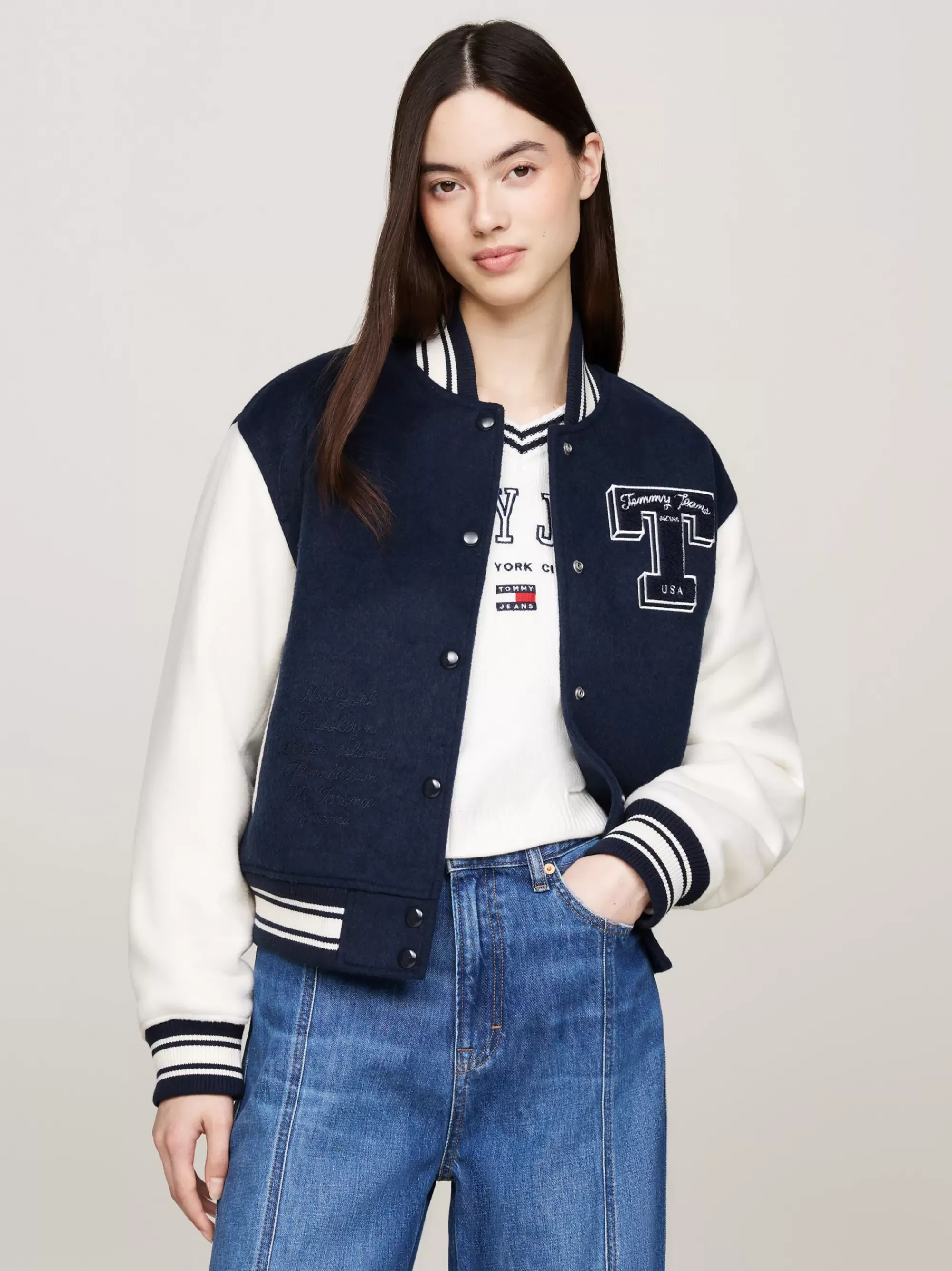 Jassen & Jacks*Tommy Hilfiger Tommy Prep Gewatteerd Letterman-jack DARK NIGHT NAVY