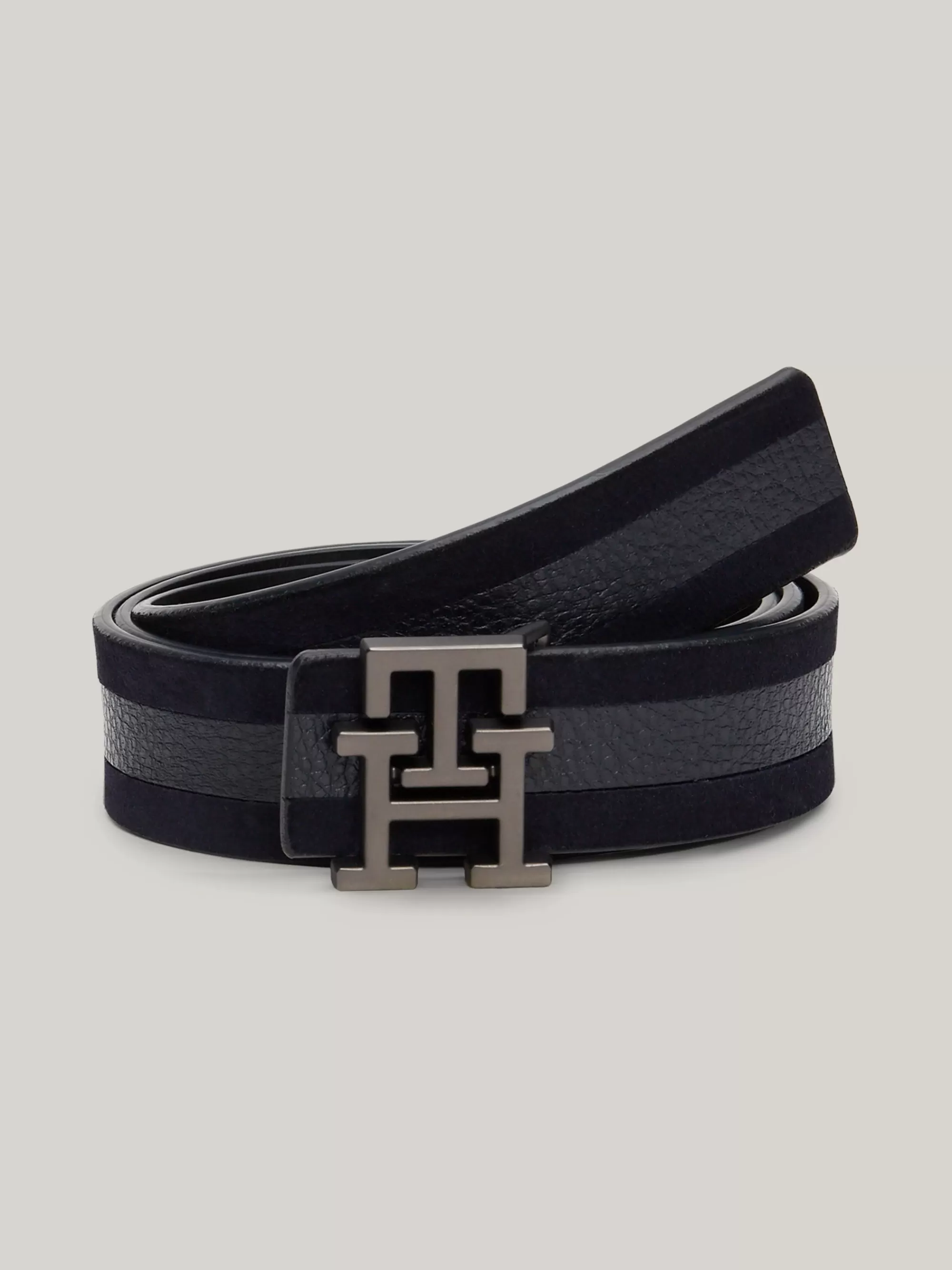 Riemen*Tommy Hilfiger Ton-sur-ton Leren Riem Met Monogramgesp SPACE BLUE