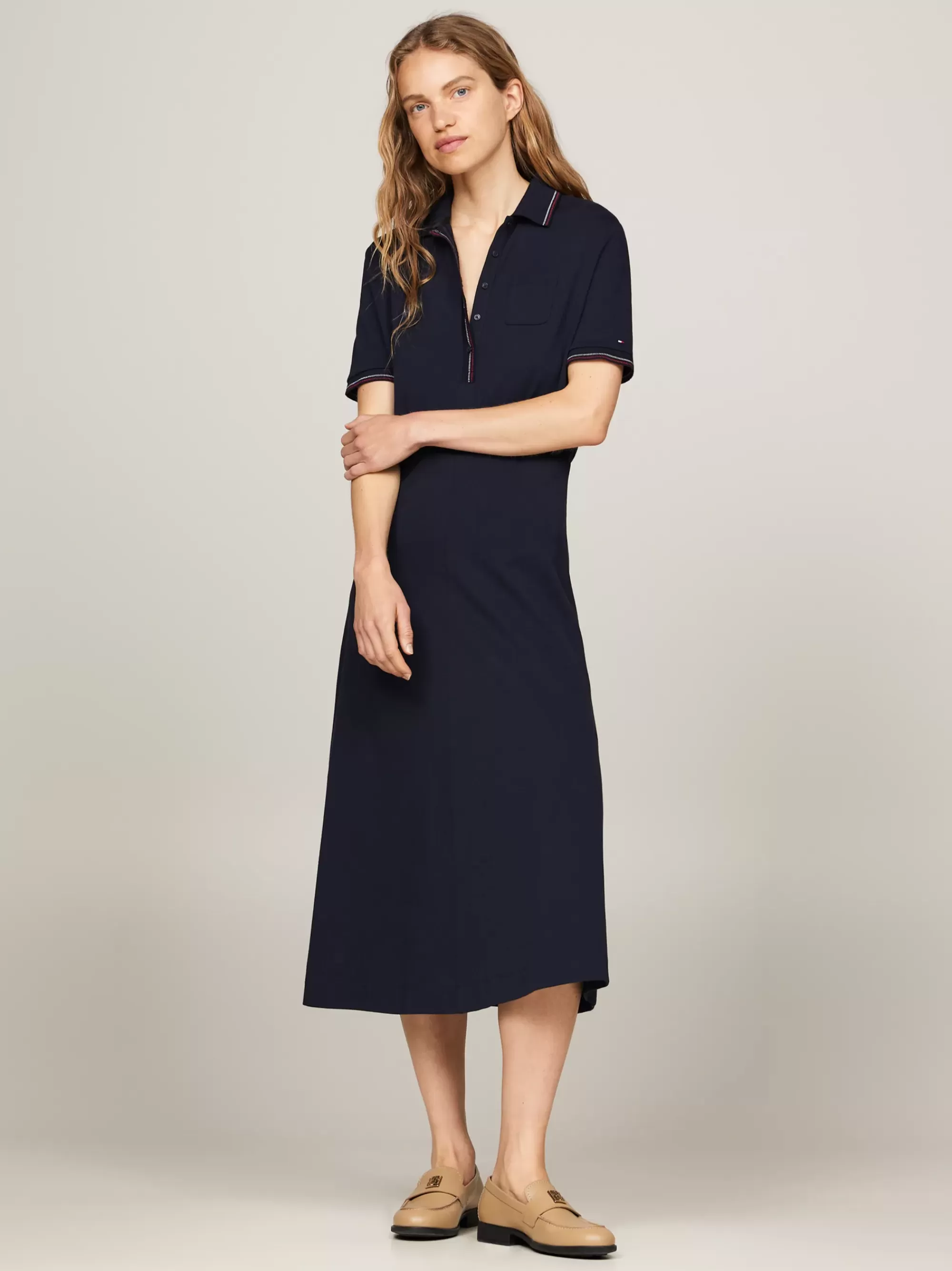 Jurken*Tommy Hilfiger Topstitch Fit And Flare Polojurk DESERT SKY