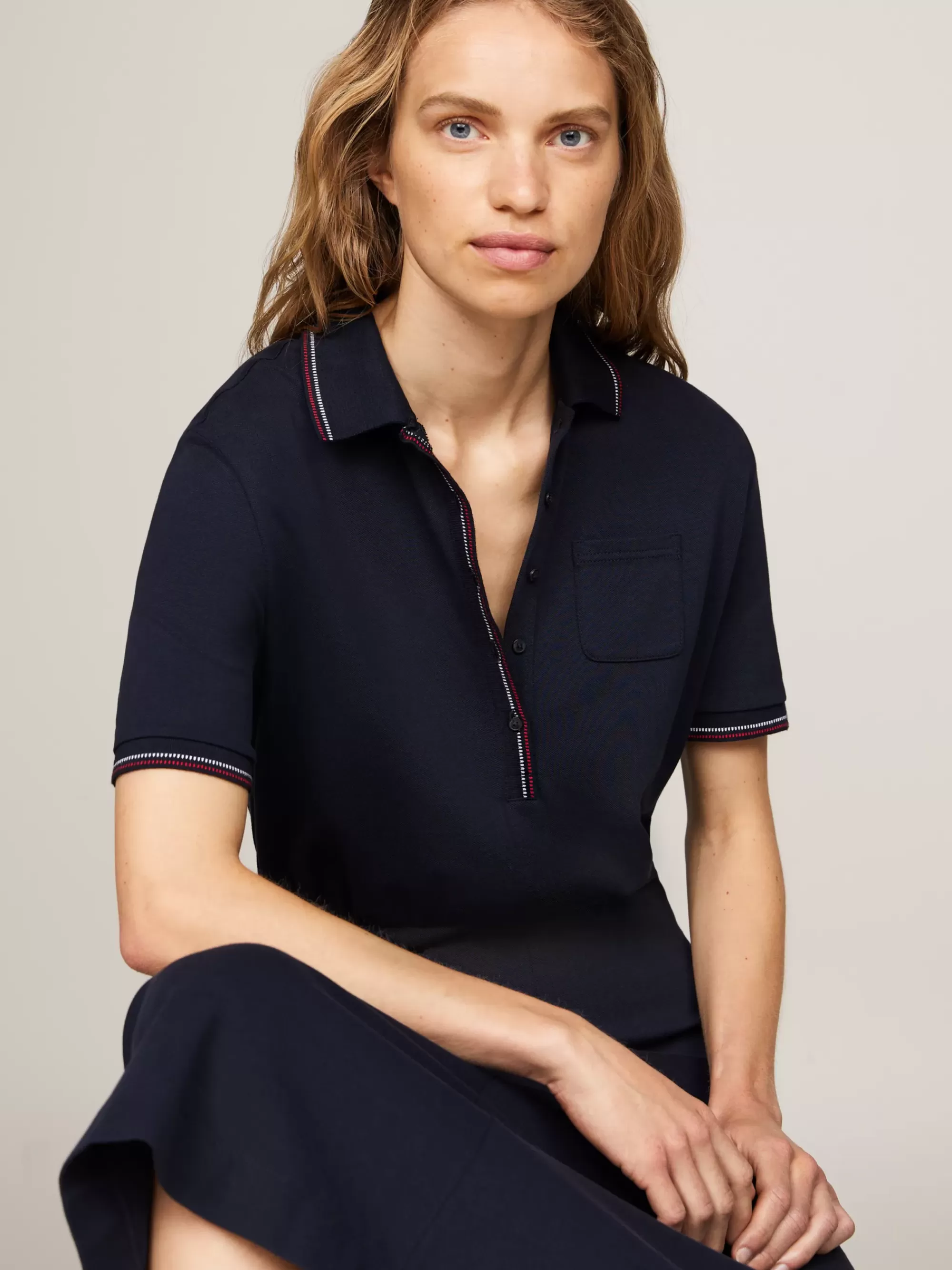 Jurken*Tommy Hilfiger Topstitch Fit And Flare Polojurk DESERT SKY